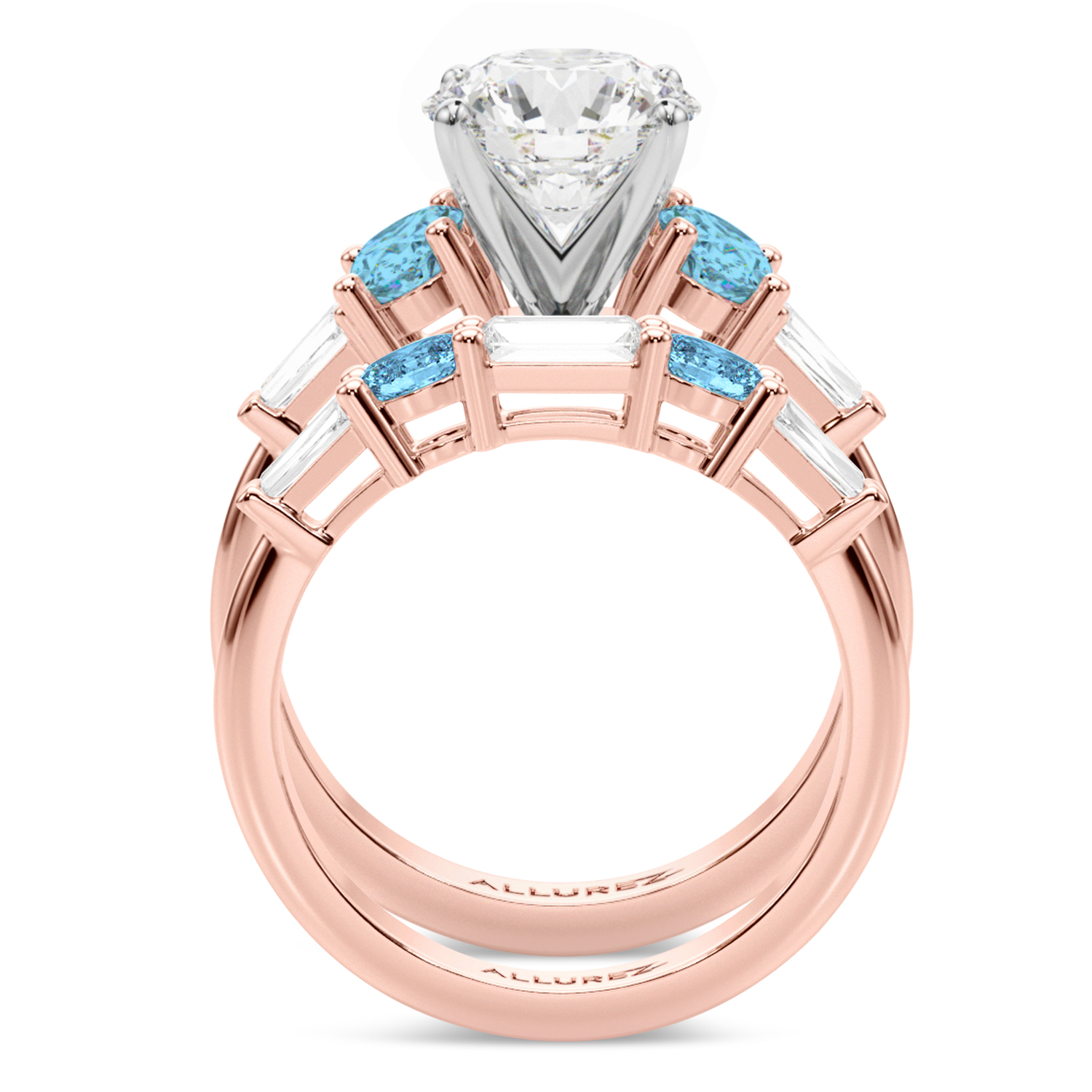 Round Lab Grown Diamond & Oval Blue Topaz Bridal Set 14K Rose Gold (4.97ct)