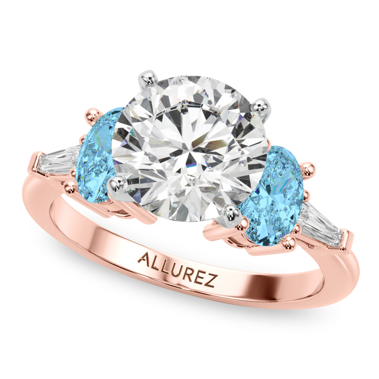 Round Lab Grown Diamond & Oval Blue Topaz Bridal Set 14K Rose Gold (4.97ct)