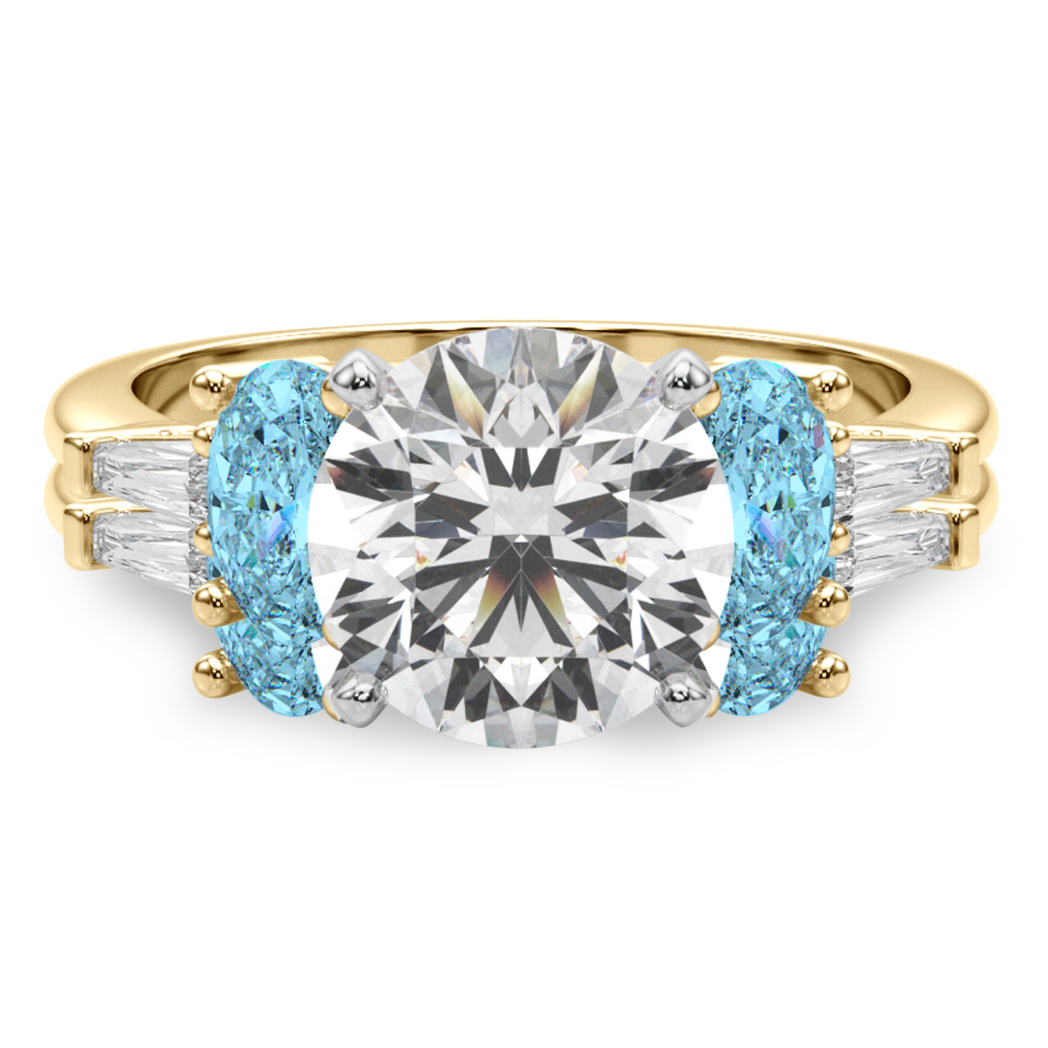 Round Lab Grown Diamond & Oval Blue Topaz Bridal Set 14K Yellow Gold (4.97ct)
