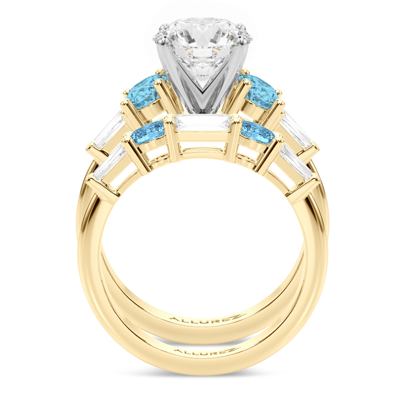 Round Lab Grown Diamond & Oval Blue Topaz Bridal Set 14K Yellow Gold (4.97ct)