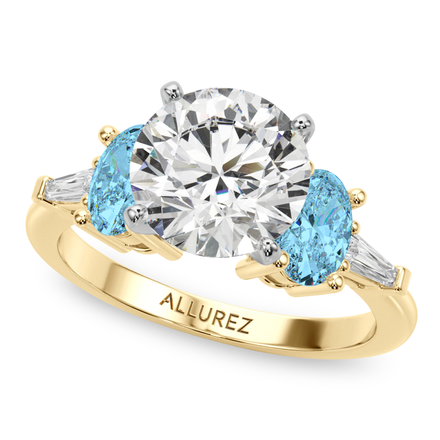 Round Lab Grown Diamond & Oval Blue Topaz Bridal Set 14K Yellow Gold (4.97ct)