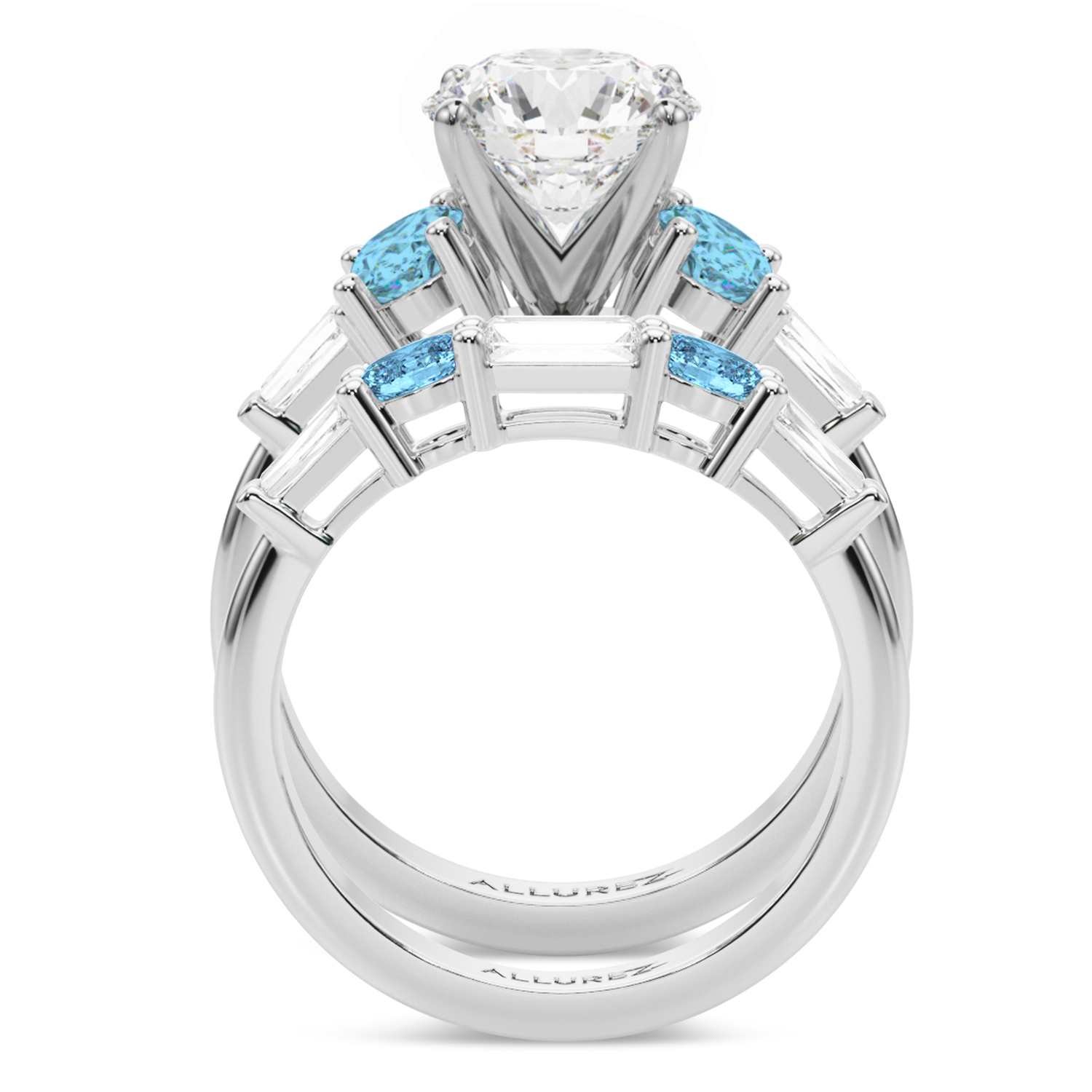 Round Lab Grown Diamond & Oval Blue Topaz Bridal Set in Palladium (4.97ct)
