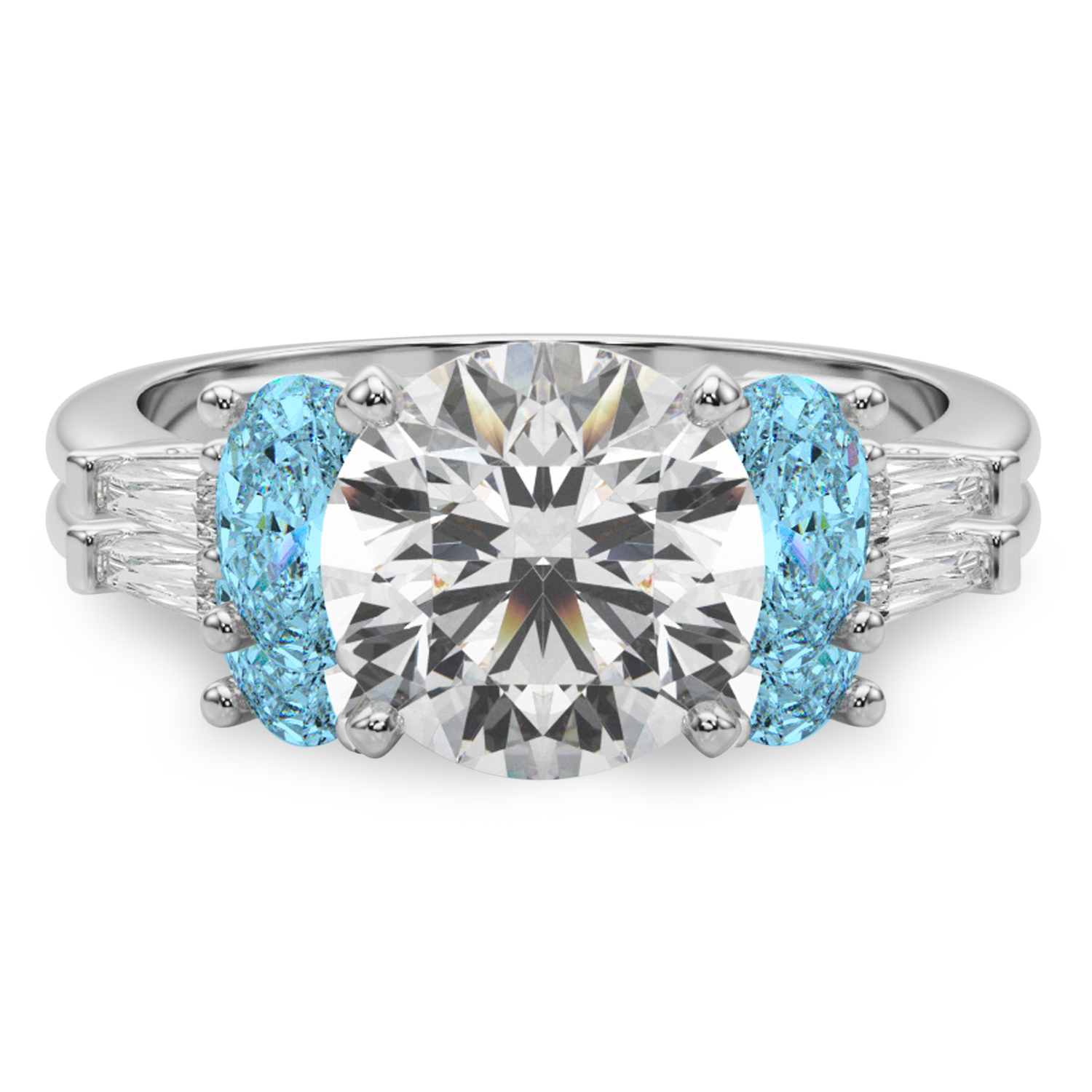 Round Lab Grown Diamond & Oval Blue Topaz Bridal Set in Platinum (4.97ct)