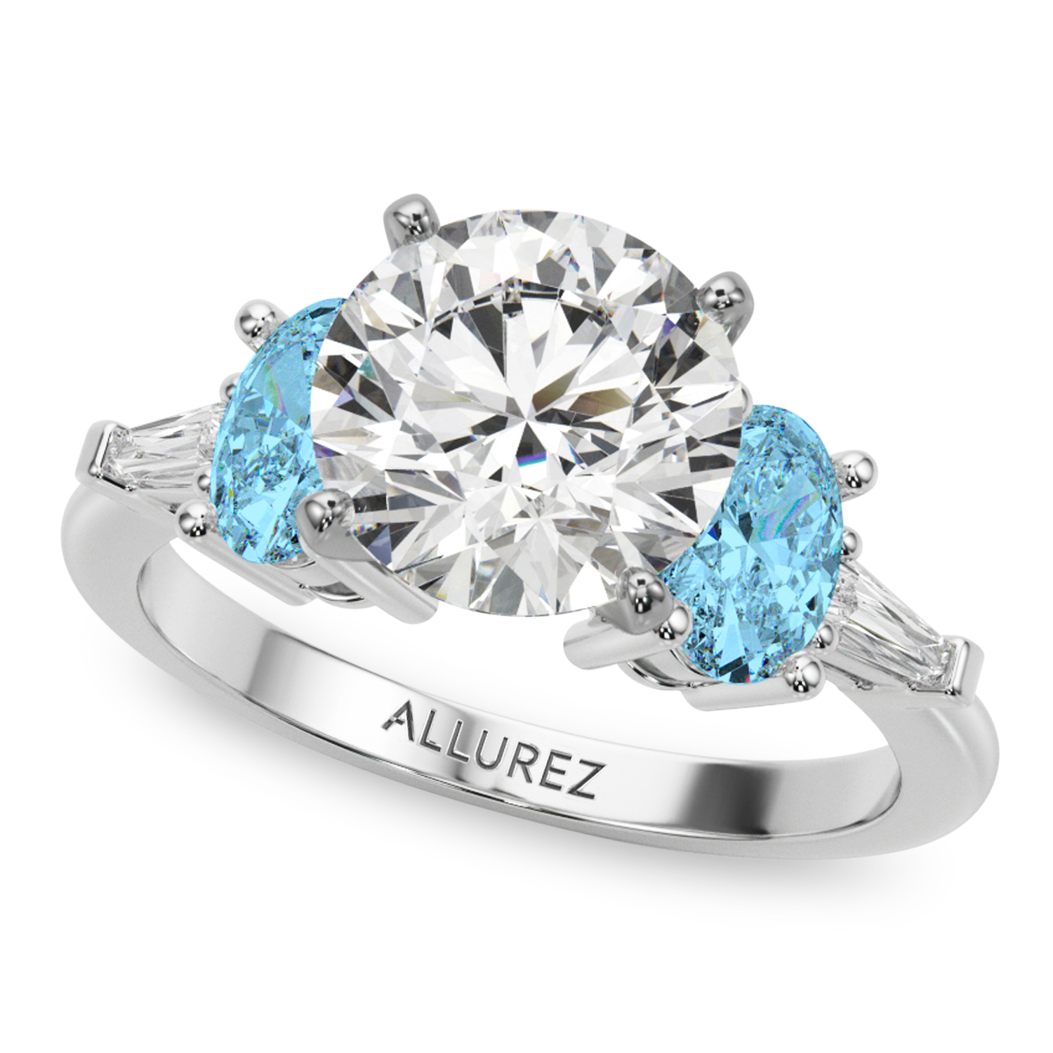 Round Lab Grown Diamond & Oval Blue Topaz Bridal Set in Platinum (4.97ct)