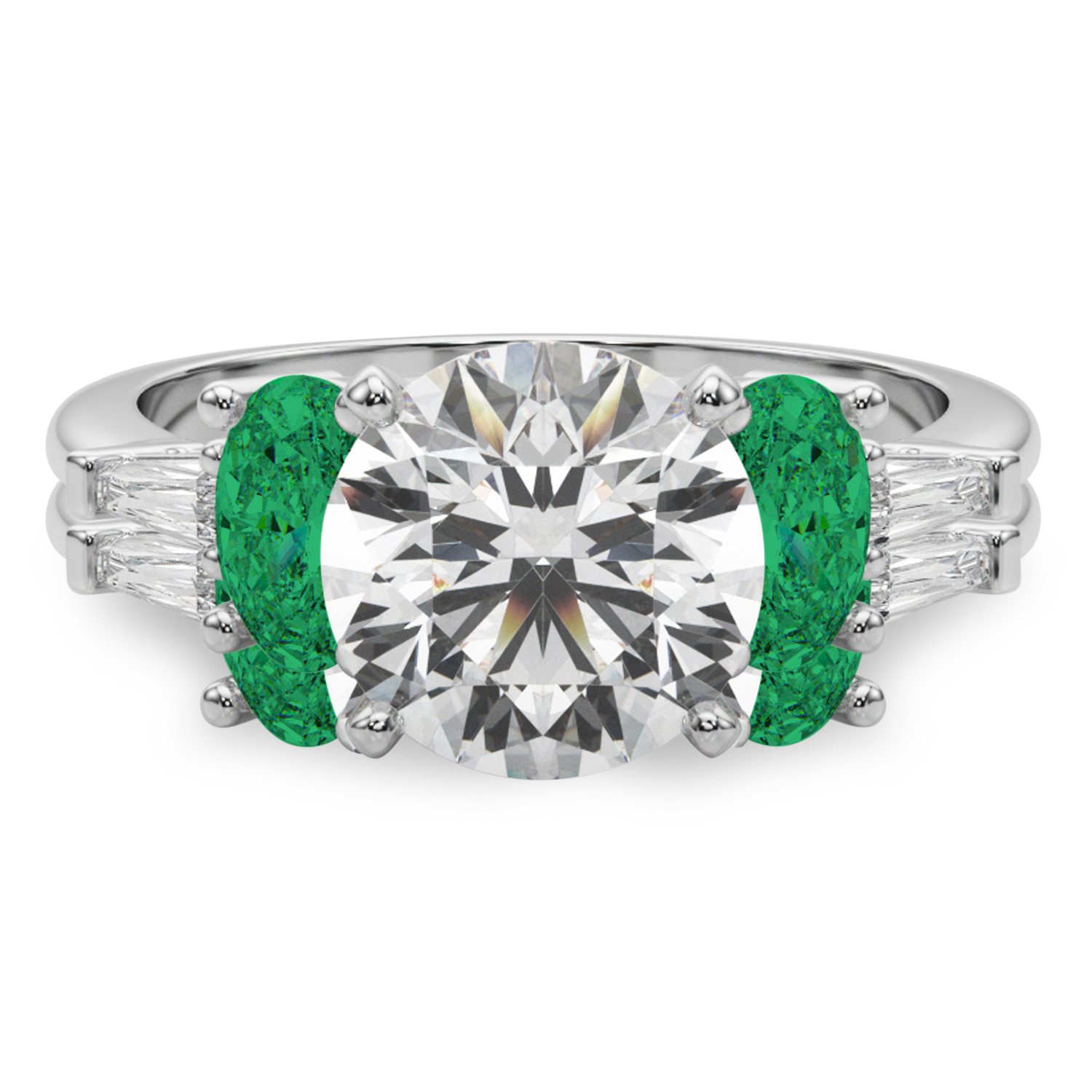 Round Lab Grown Diamond & Oval Emerald Bridal Set 14K White Gold (4.65ct)