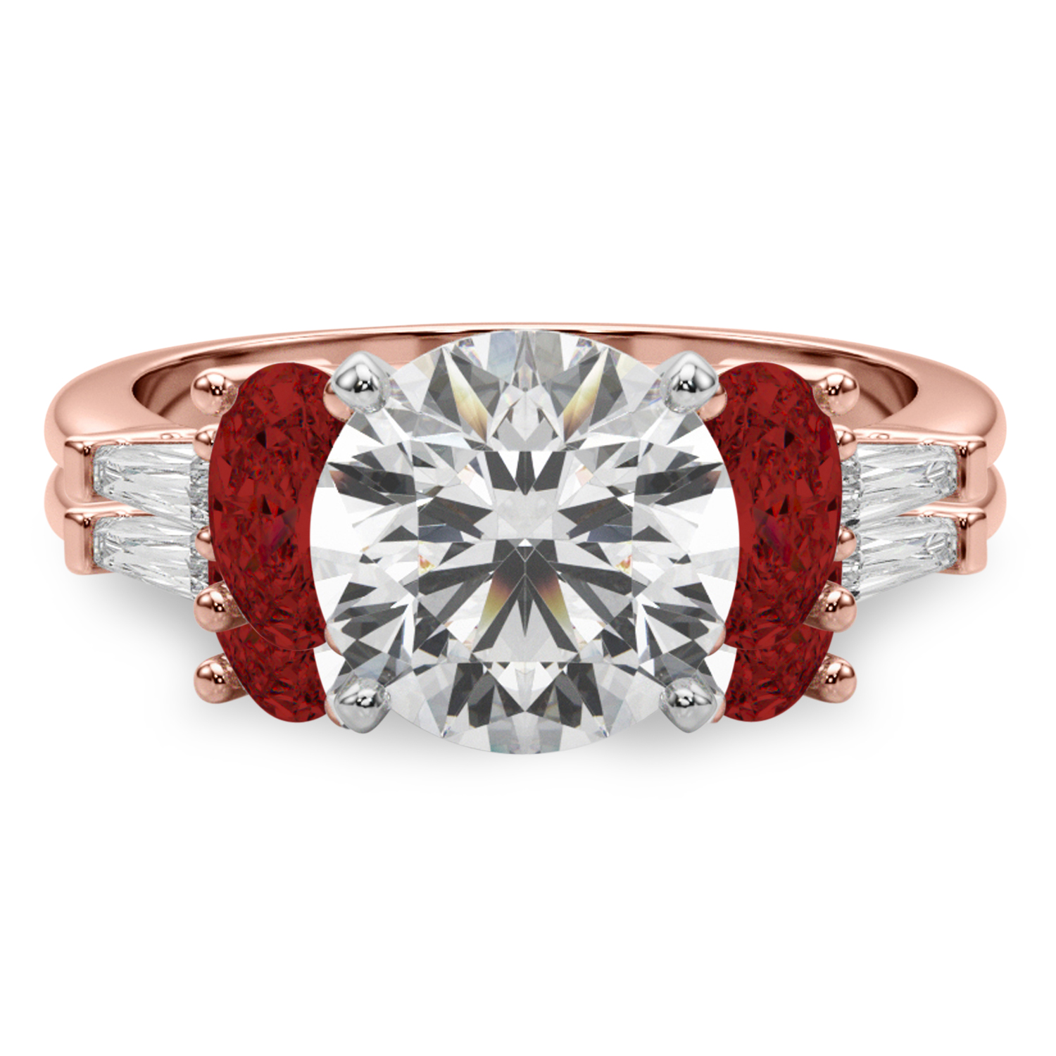 Round Lab Grown Diamond & Oval Garnet Bridal Set 18K Rose Gold (4.97ct)