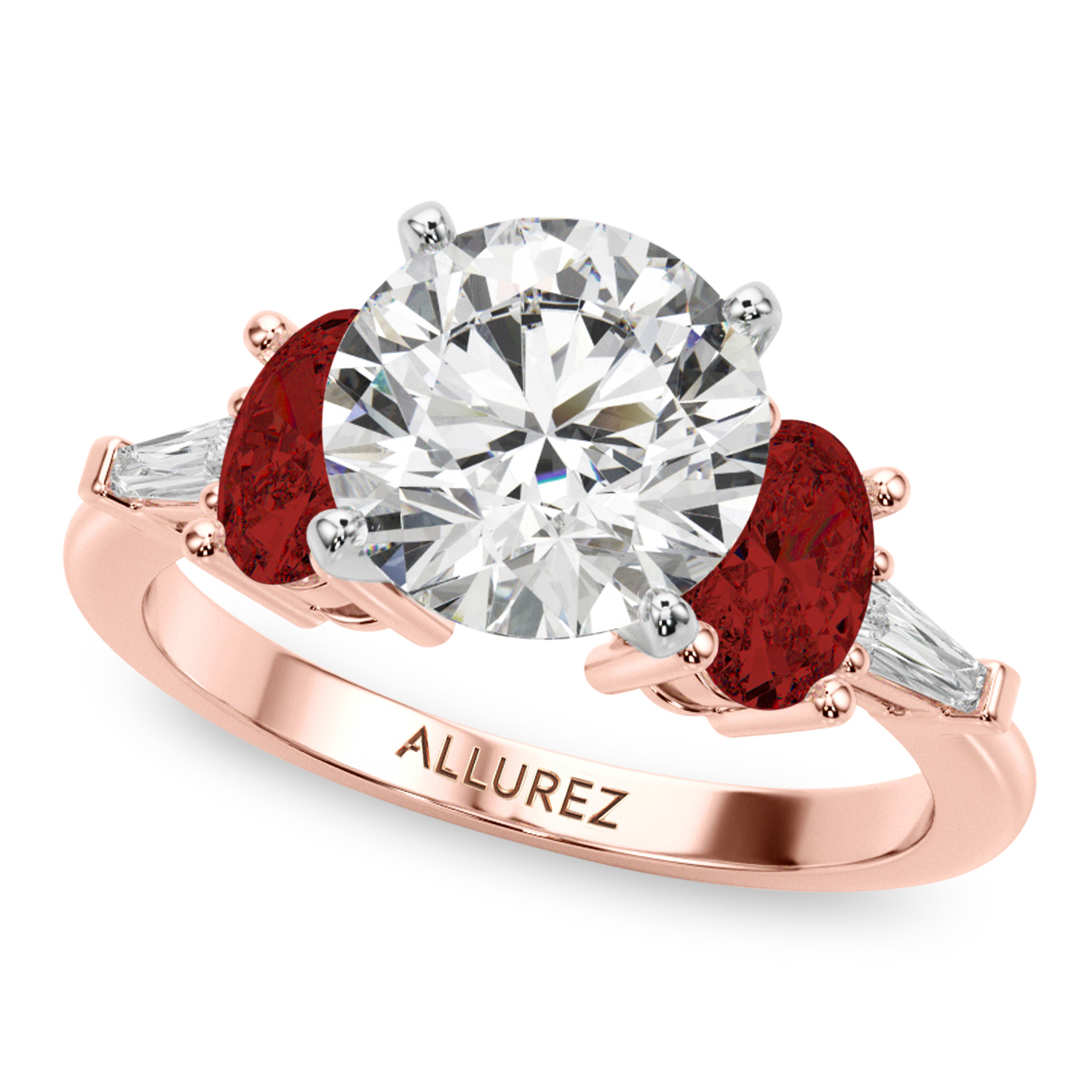 Round Lab Grown Diamond & Oval Garnet Bridal Set 18K Rose Gold (4.97ct)