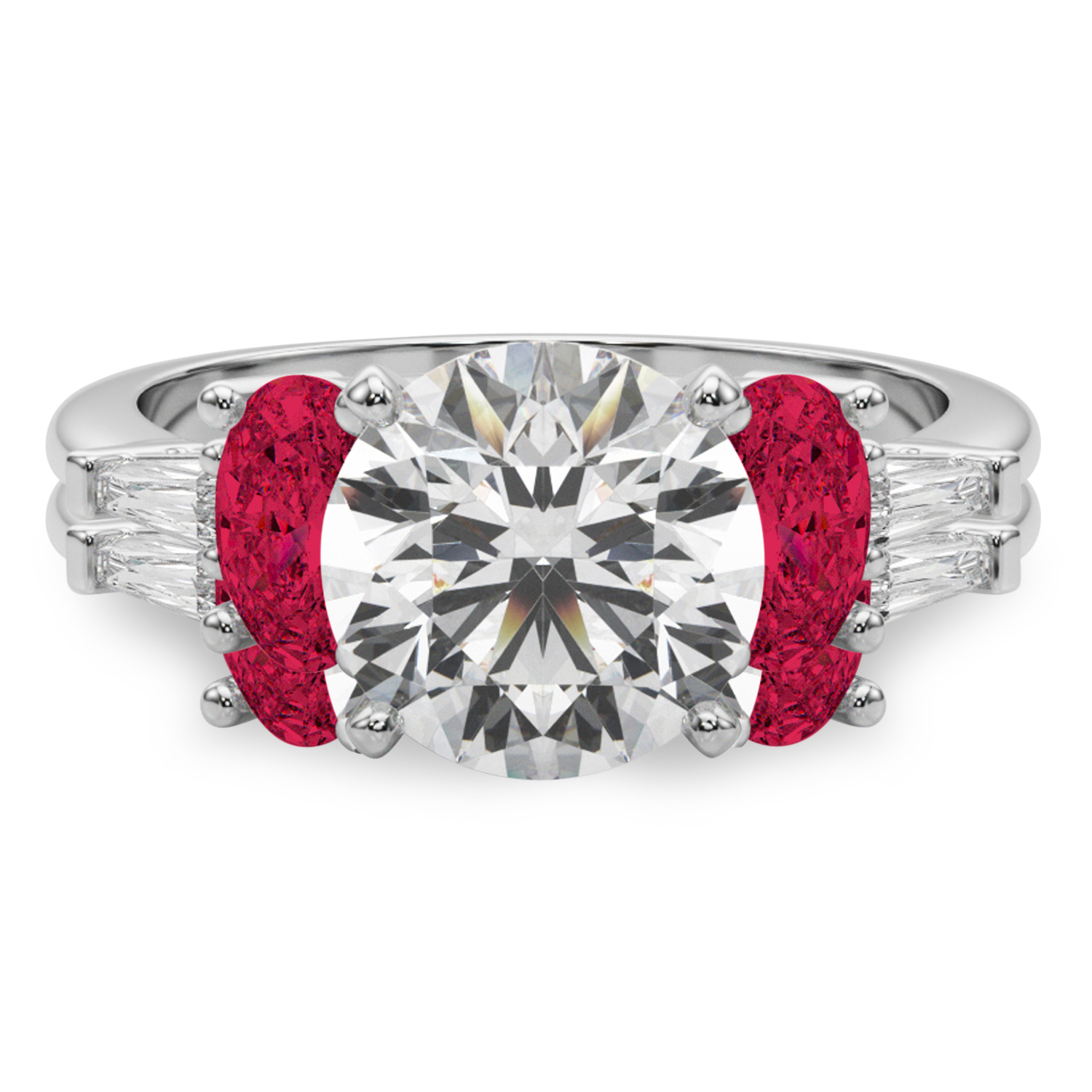 Round Lab Grown Diamond & Oval Ruby Bridal Set 14K White Gold (5.09ct)