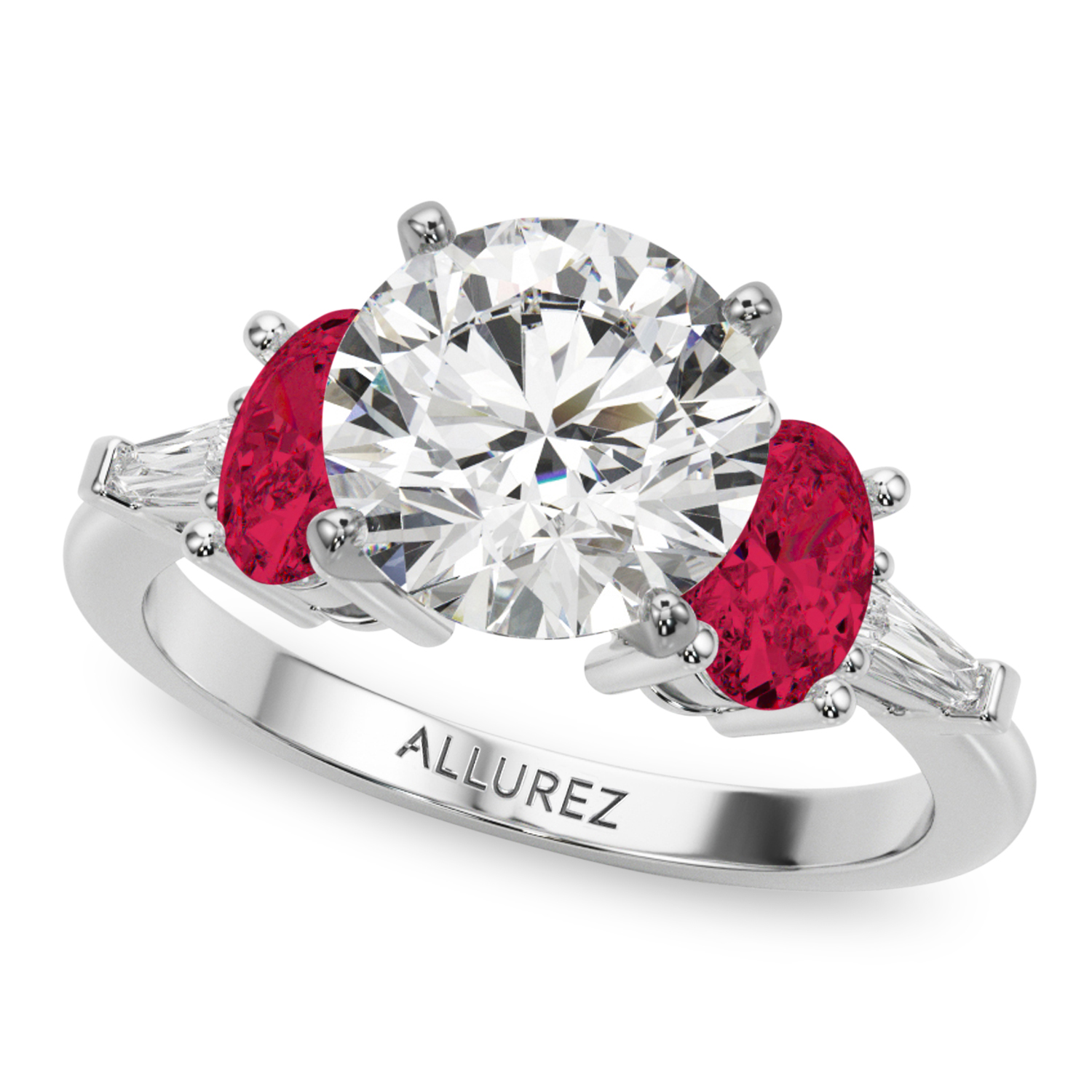 Round Lab Grown Diamond & Oval Ruby Bridal Set 14K White Gold (5.09ct)