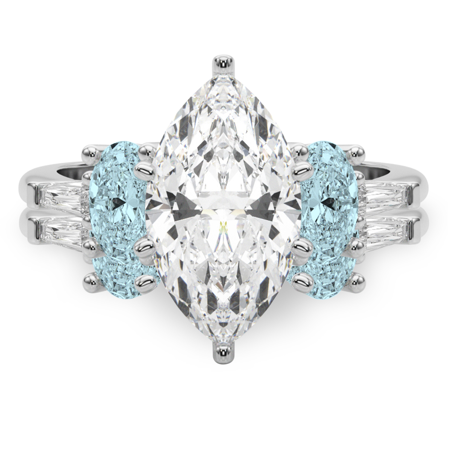 Marquise Lab Grown Diamond & Oval Aquamarine Bridal Set 14K White Gold (4.65ct)