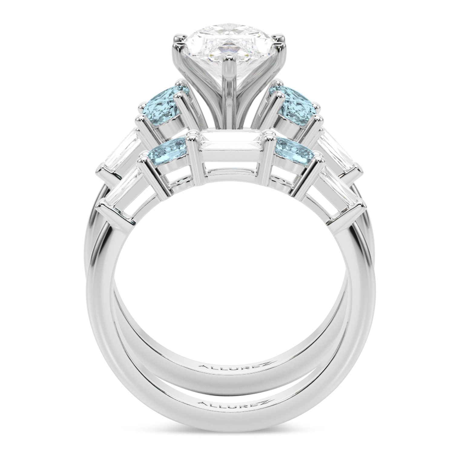 Marquise Lab Grown Diamond & Oval Aquamarine Bridal Set 14K White Gold (4.65ct)