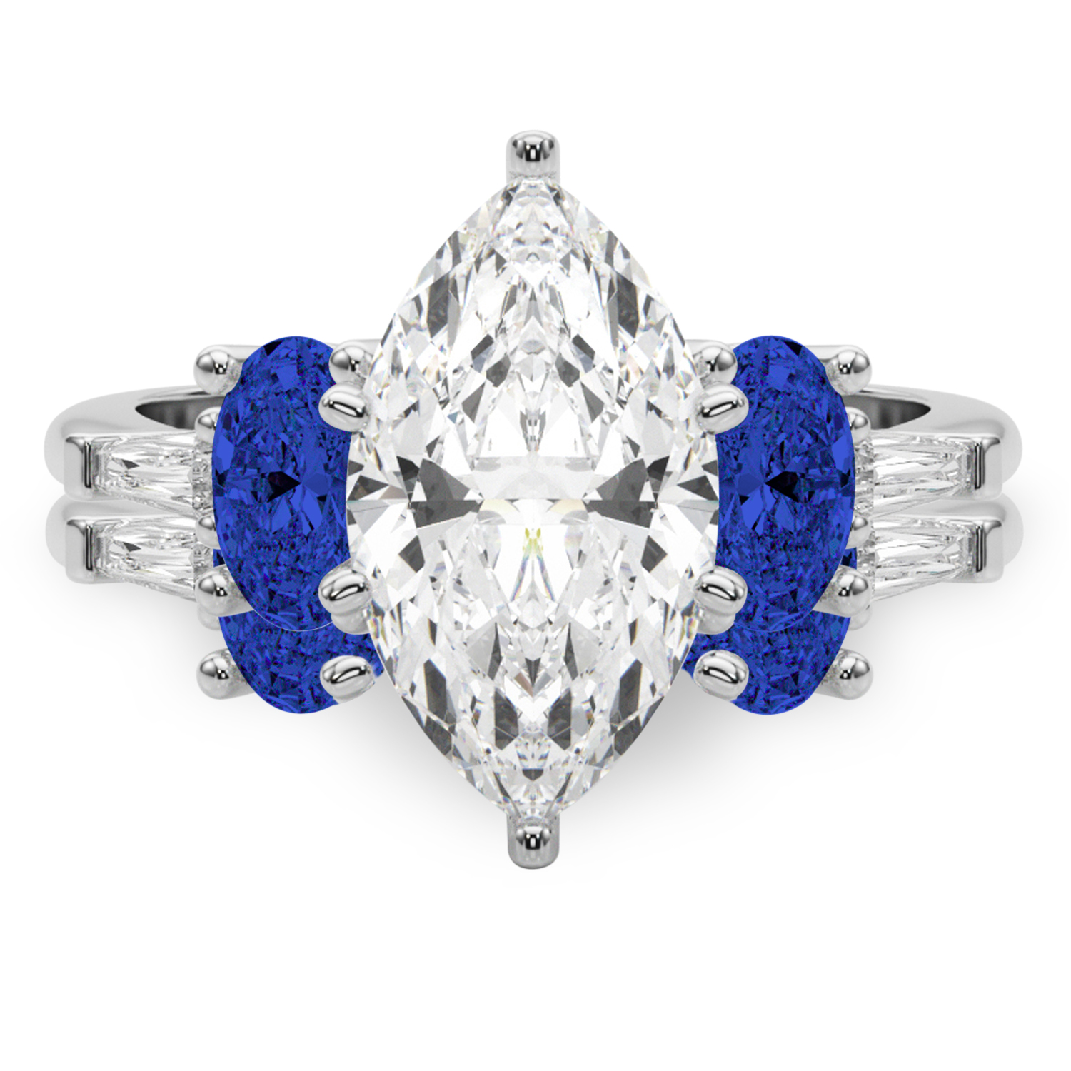 Marquise Lab Grown Diamond & Oval Blue Sapphire Bridal Set in Platinum (5.17ct)