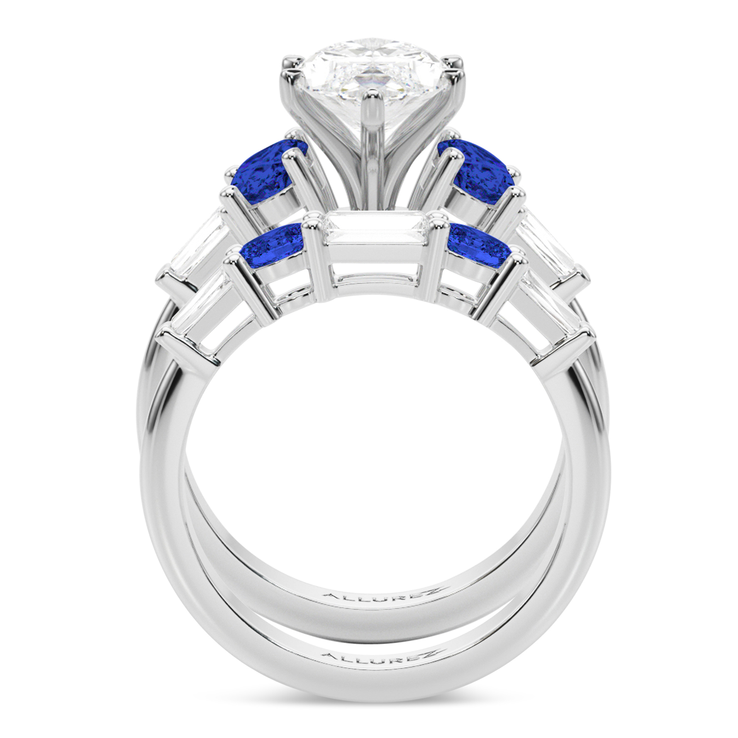 Marquise Lab Grown Diamond & Oval Blue Sapphire Bridal Set in Platinum (5.17ct)