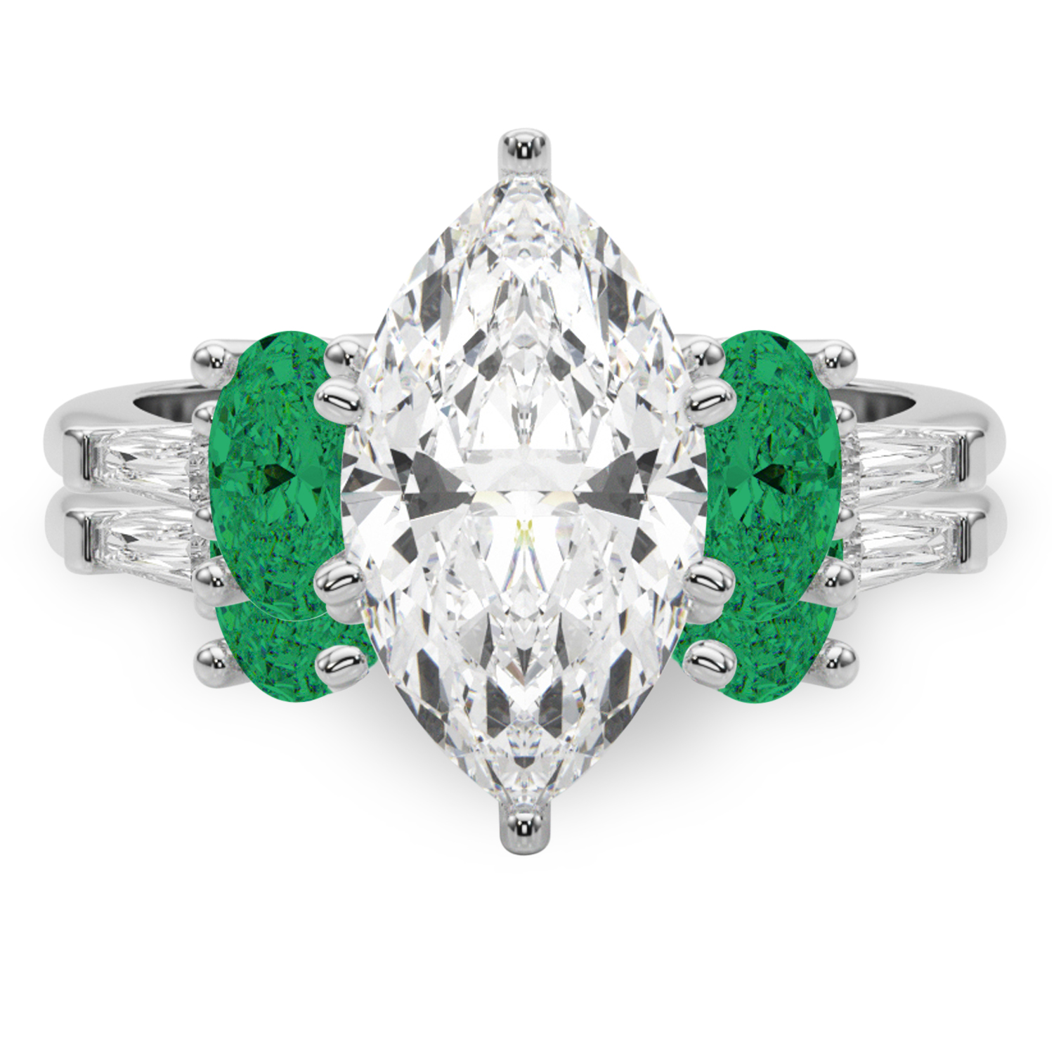 Marquise Lab Grown Diamond & Oval Emerald Bridal Set 14K White Gold (4.65ct)