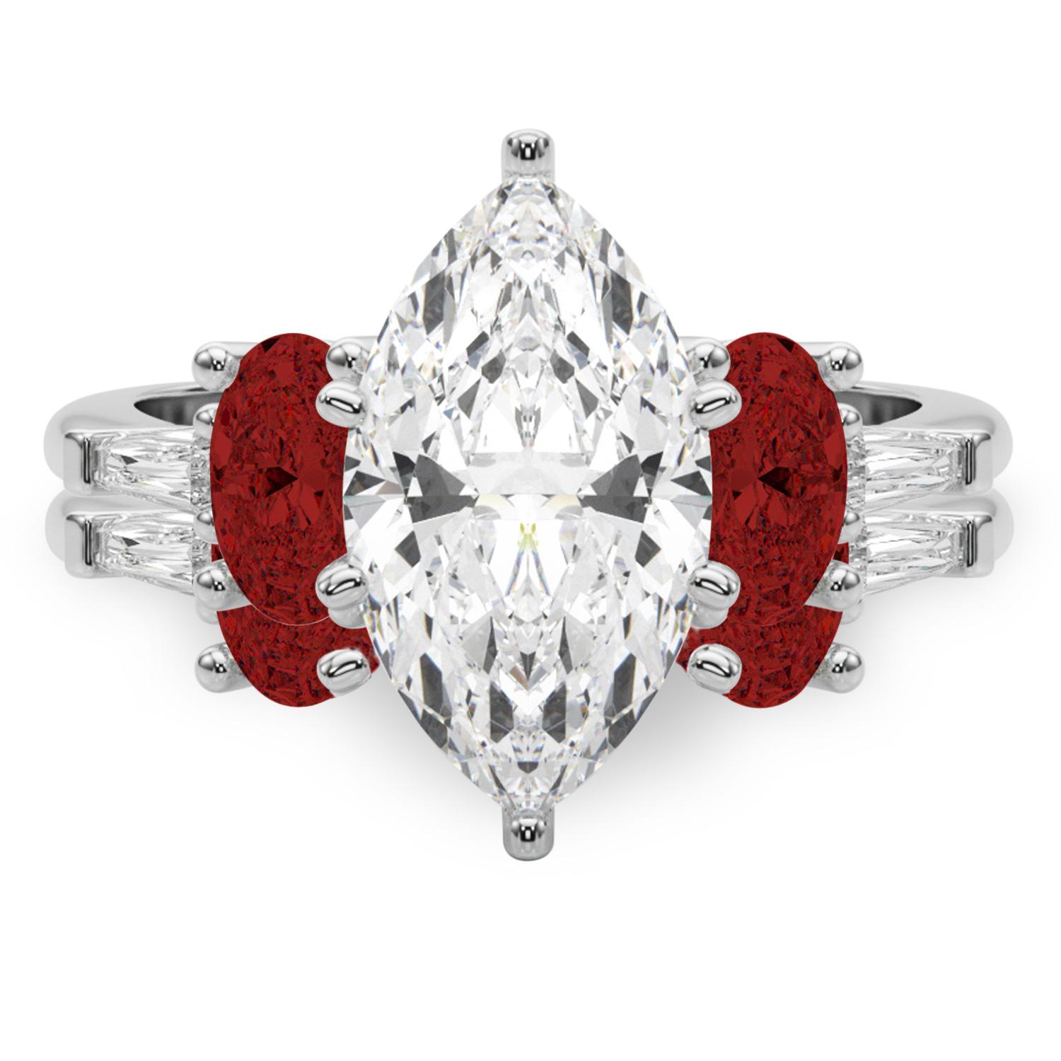 Marquise Lab Grown Diamond & Oval Garnet Bridal Set 14K White Gold (4.97ct)