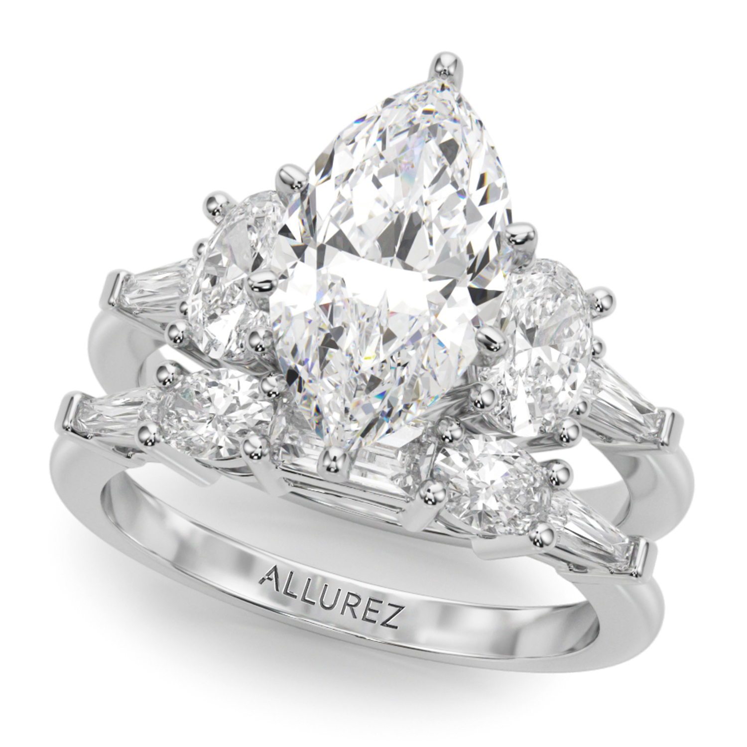 Marquise Lab Grown Diamond Engagement Ring Bridal Set in Palladium (4.93ct)