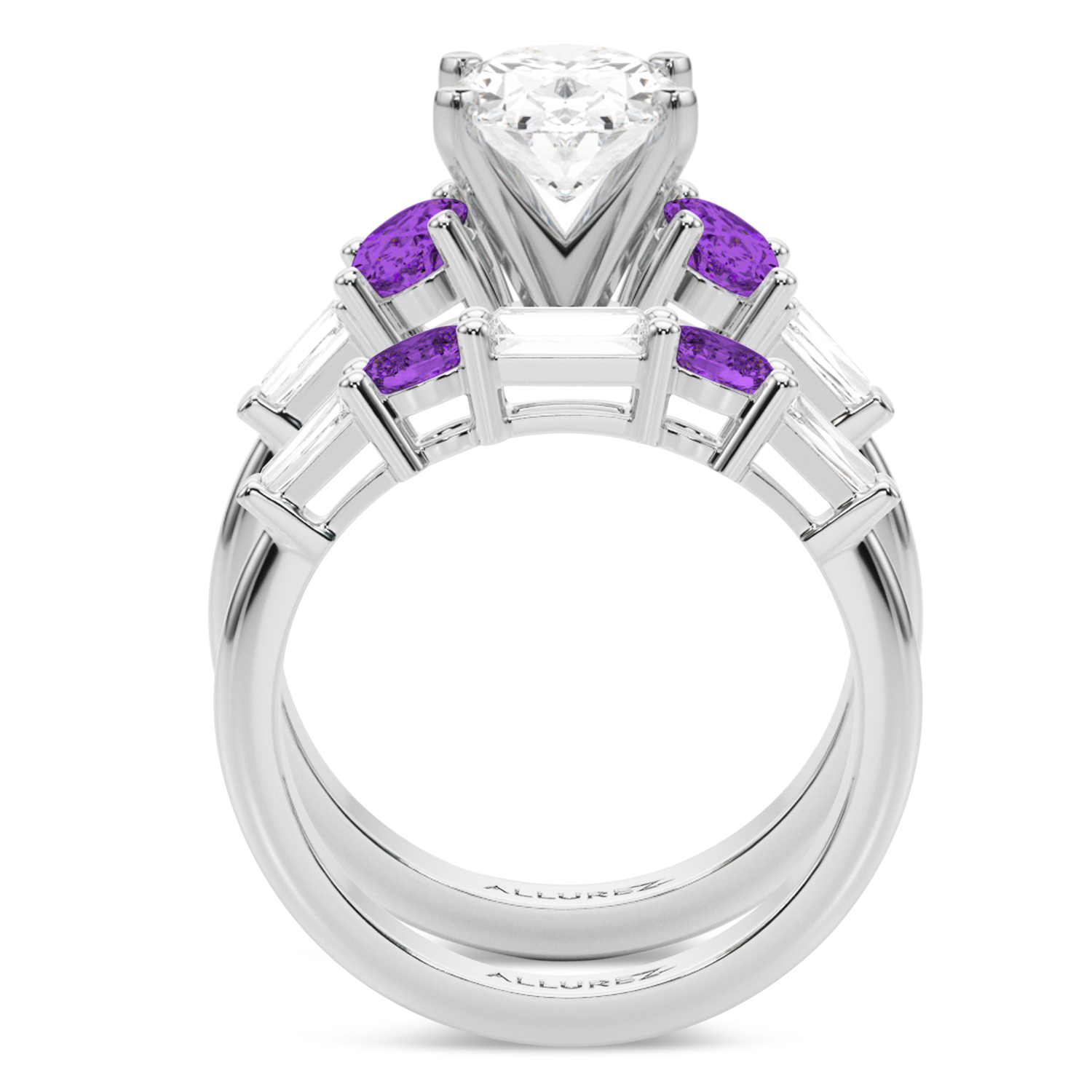 Oval Lab Grown Diamond & Amethyst Bridal Set 14K White Gold