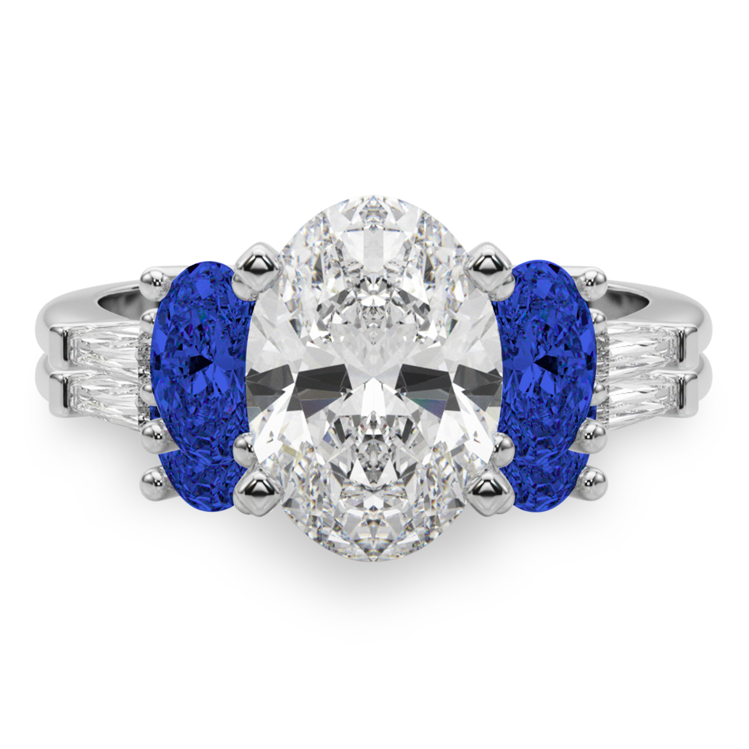 Oval Lab Grown Diamond & Blue Sapphire Bridal Set in Platinum (5.17ct)