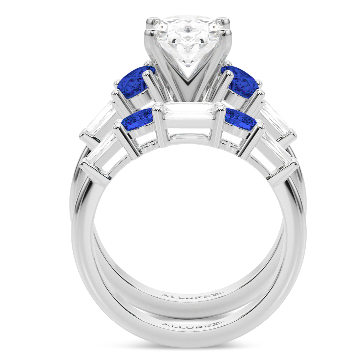 Oval Lab Grown Diamond & Blue Sapphire Bridal Set in Platinum (5.17ct)