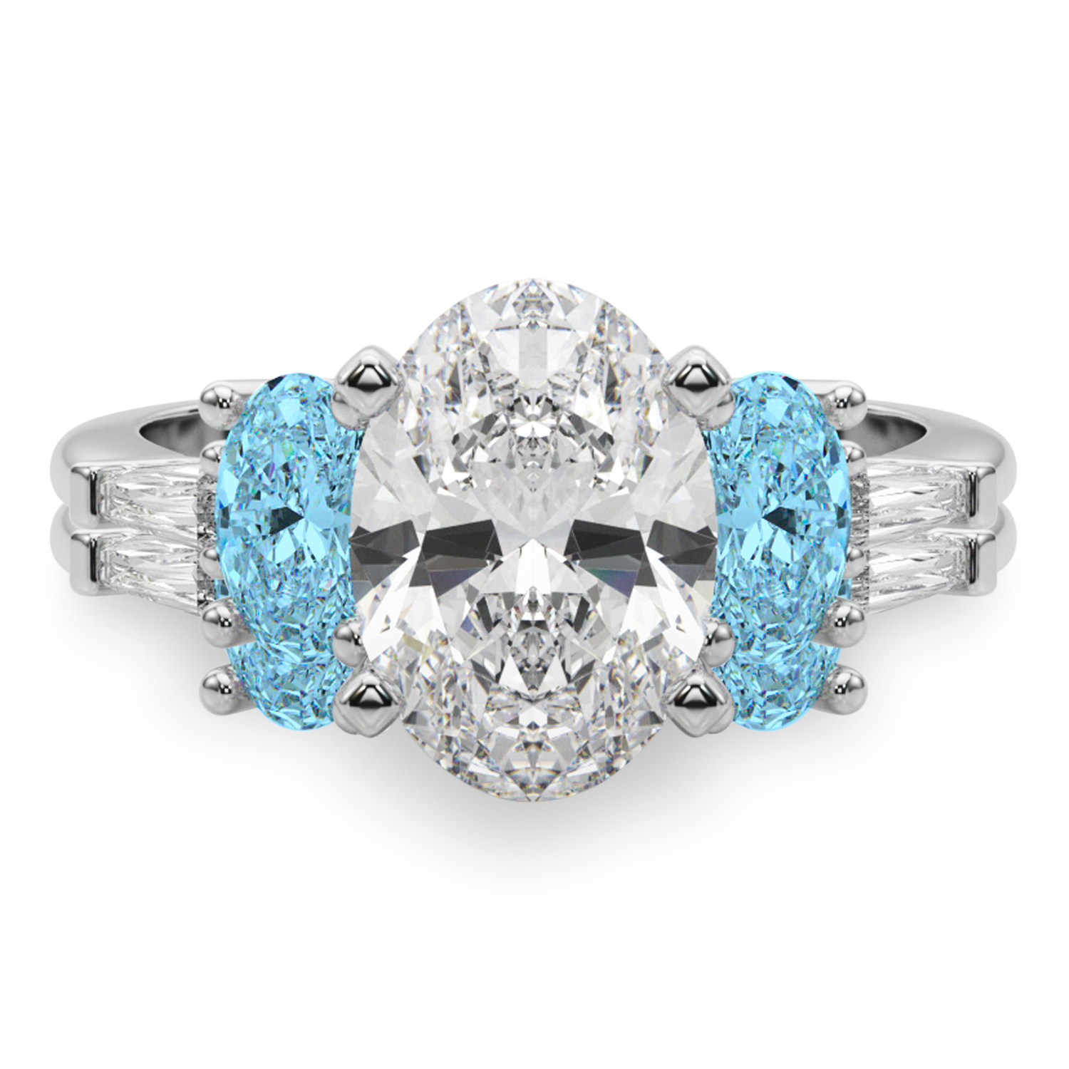 Oval Lab Grown Diamond & Blue Topaz Bridal Set 14K White Gold (4.97ct)