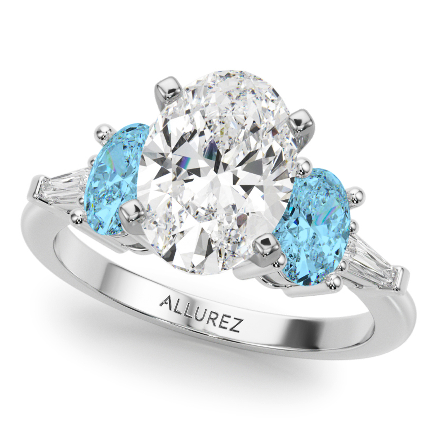 Oval Lab Grown Diamond & Blue Topaz Bridal Set 14K White Gold (4.97ct)