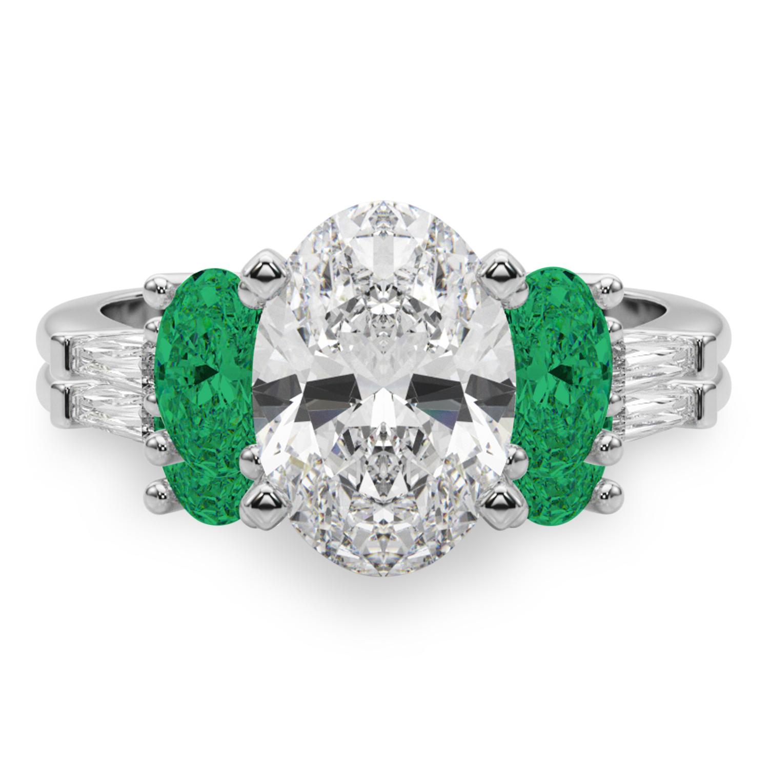 Oval Lab Grown Diamond & Emerald Bridal Set 14K White Gold (4.65ct)