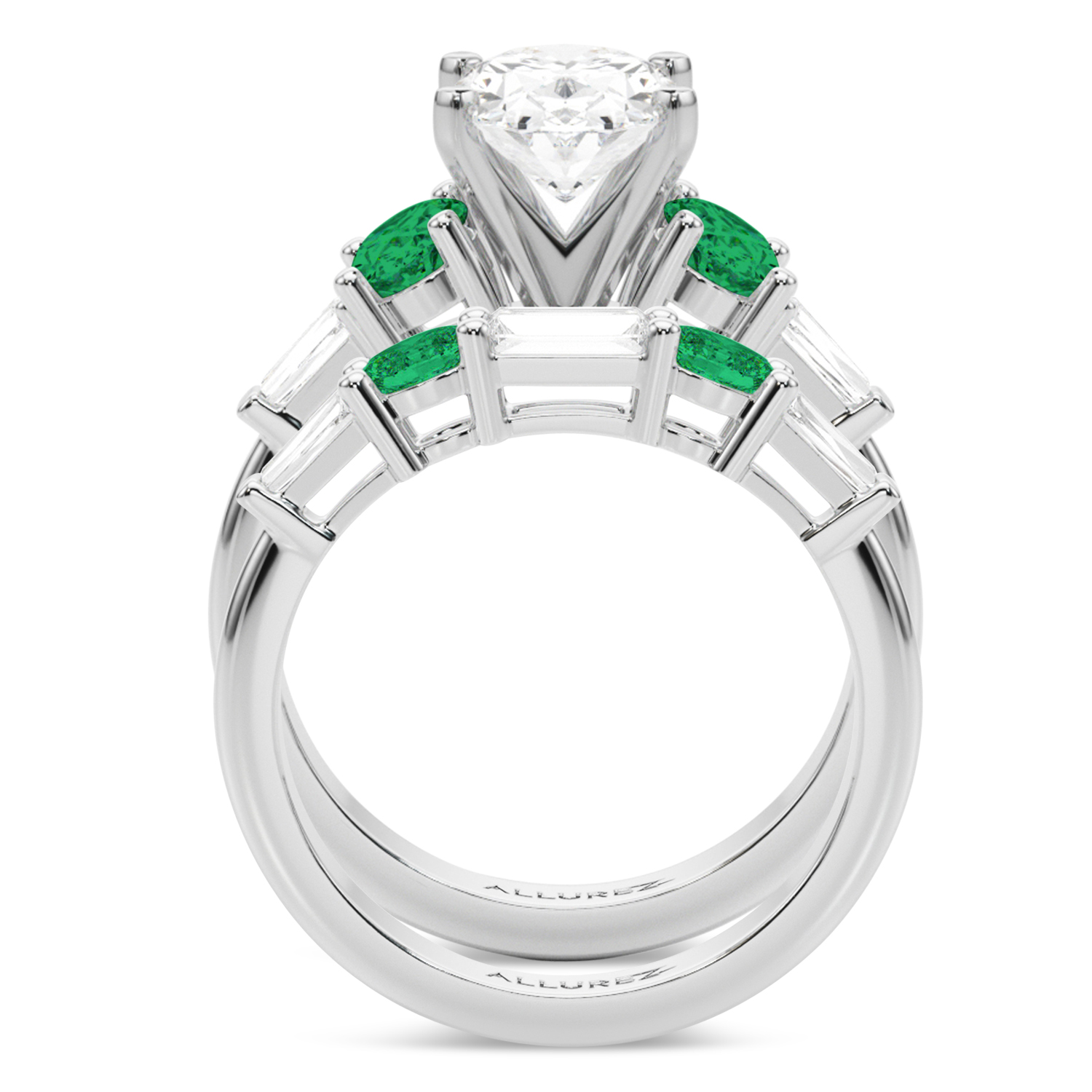 Oval Lab Grown Diamond & Emerald Bridal Set 14K White Gold (4.65ct)