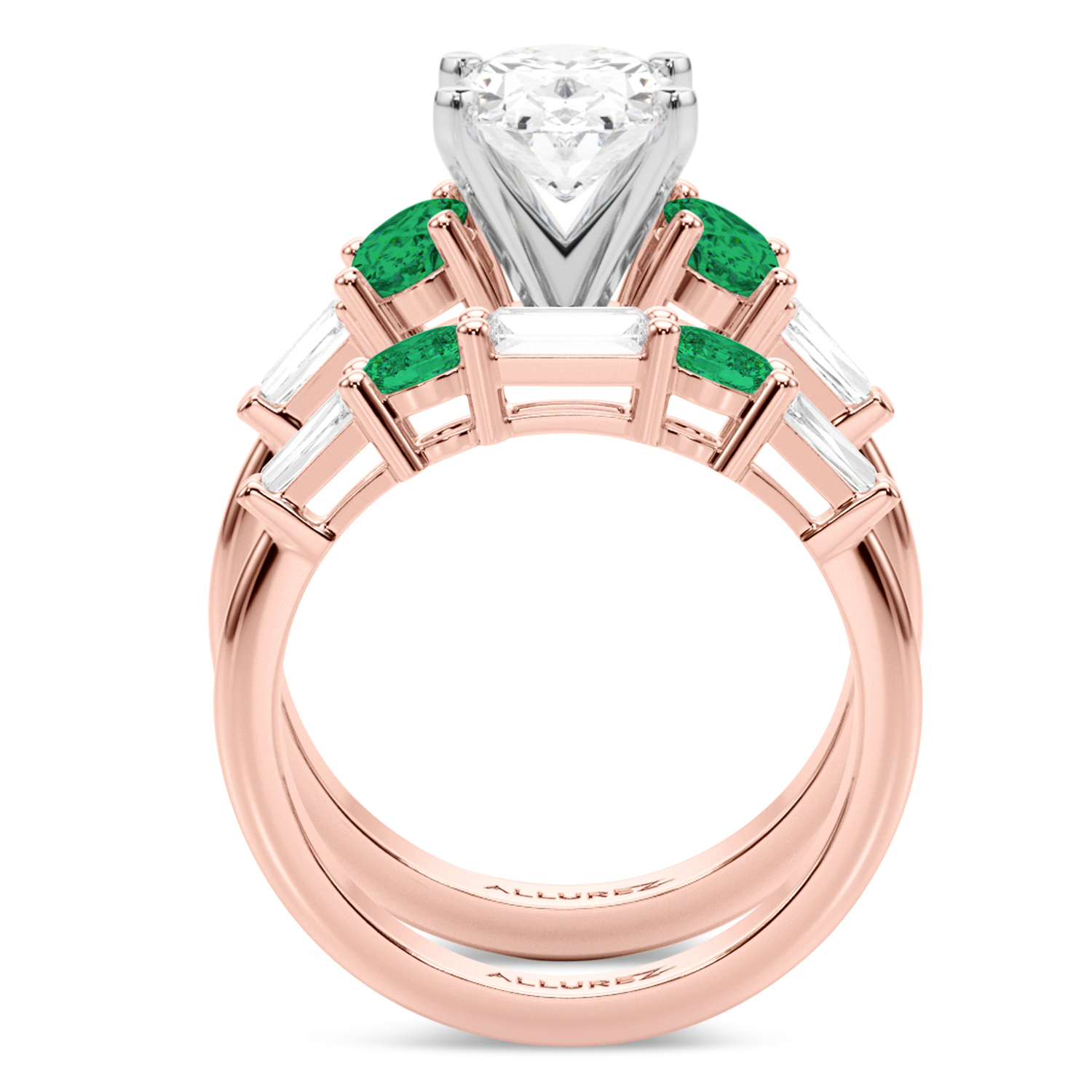 Oval Lab Grown Diamond & Emerald Bridal Set 18K Rose Gold (4.65ct Oval Lab Grown Diamond & Emerald Bridal Set 18K Rose Gold (4.65ct
