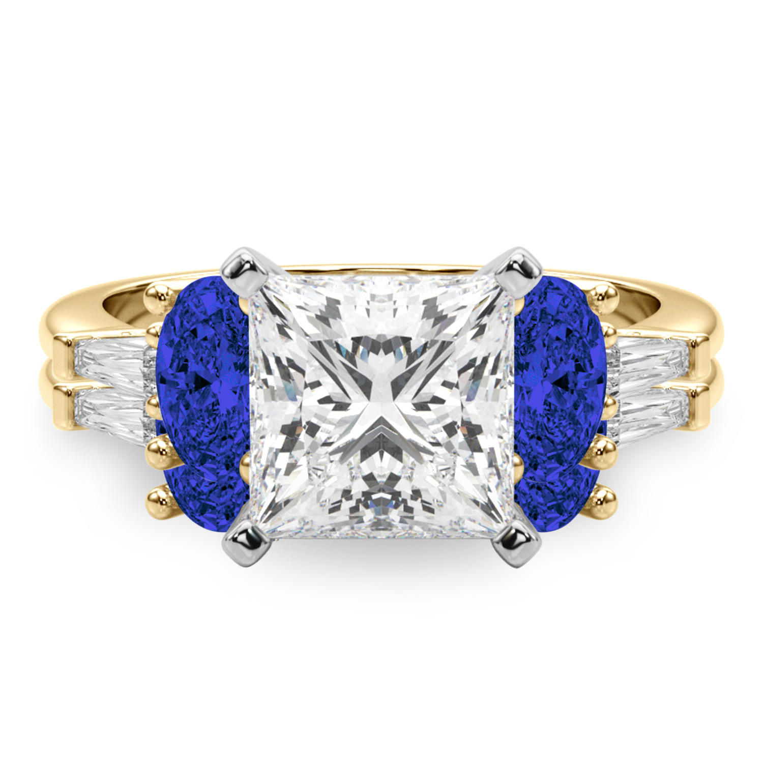 Princess Cut Lab Grown Diamond & Oval Blue Sapphire Bridal Set 14K Yellow Gold (5.17ct)