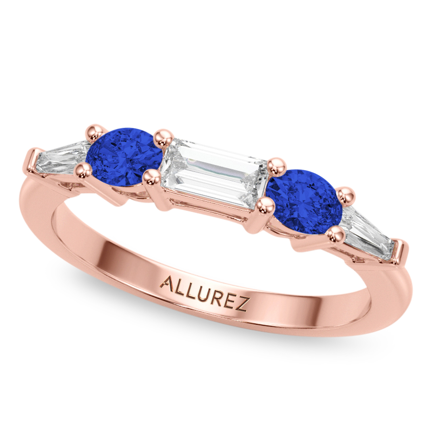 Princess Cut Lab Grown Diamond & Oval Blue Sapphire Bridal Set 18K Rose Gold (5.17ct)