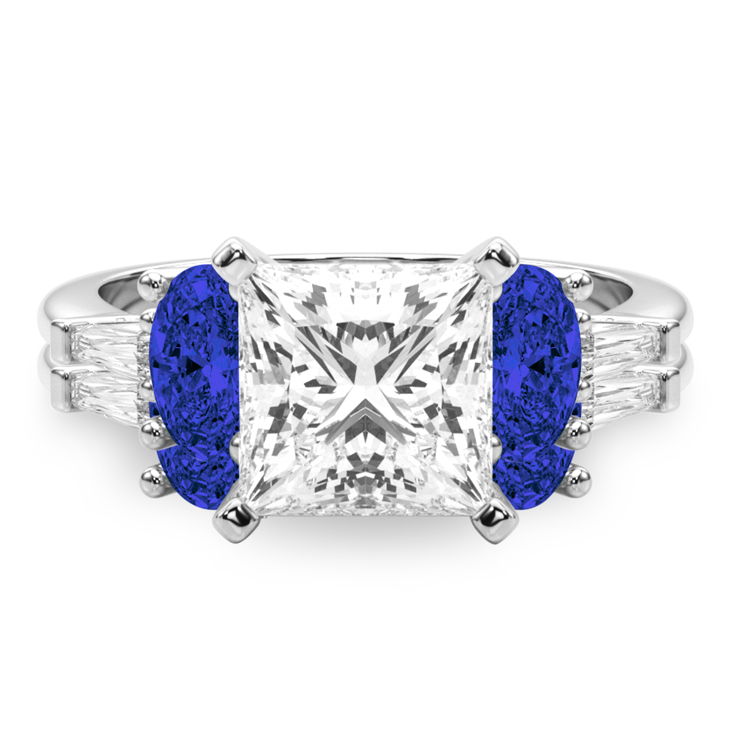 Princess Cut Lab Grown Diamond & Oval Blue Sapphire Bridal Set in Platinum (5.17ct)