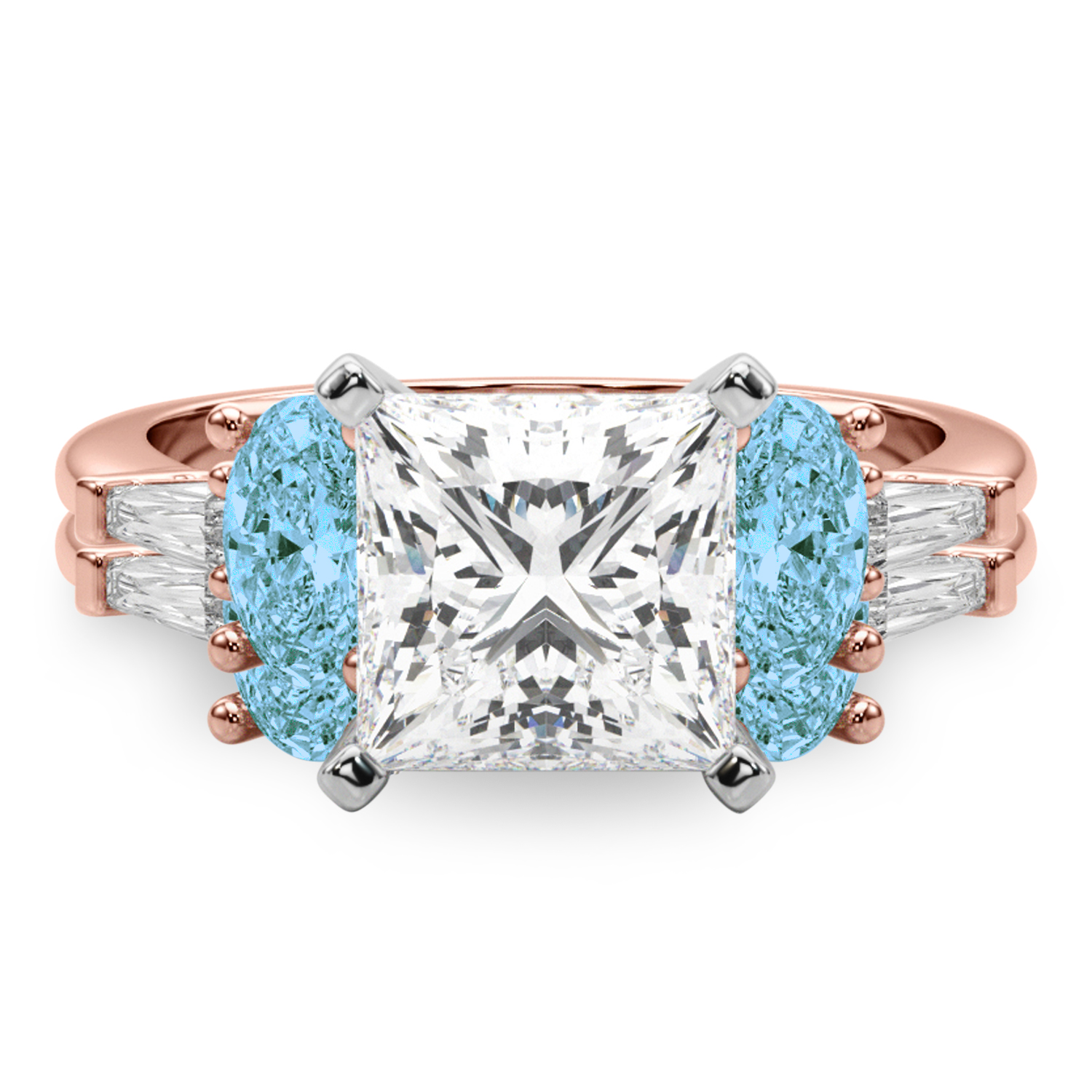 Princess Cut Lab Grown Diamond & Oval Blue Topaz Bridal Set 14K Rose Gold (4.97ct)
