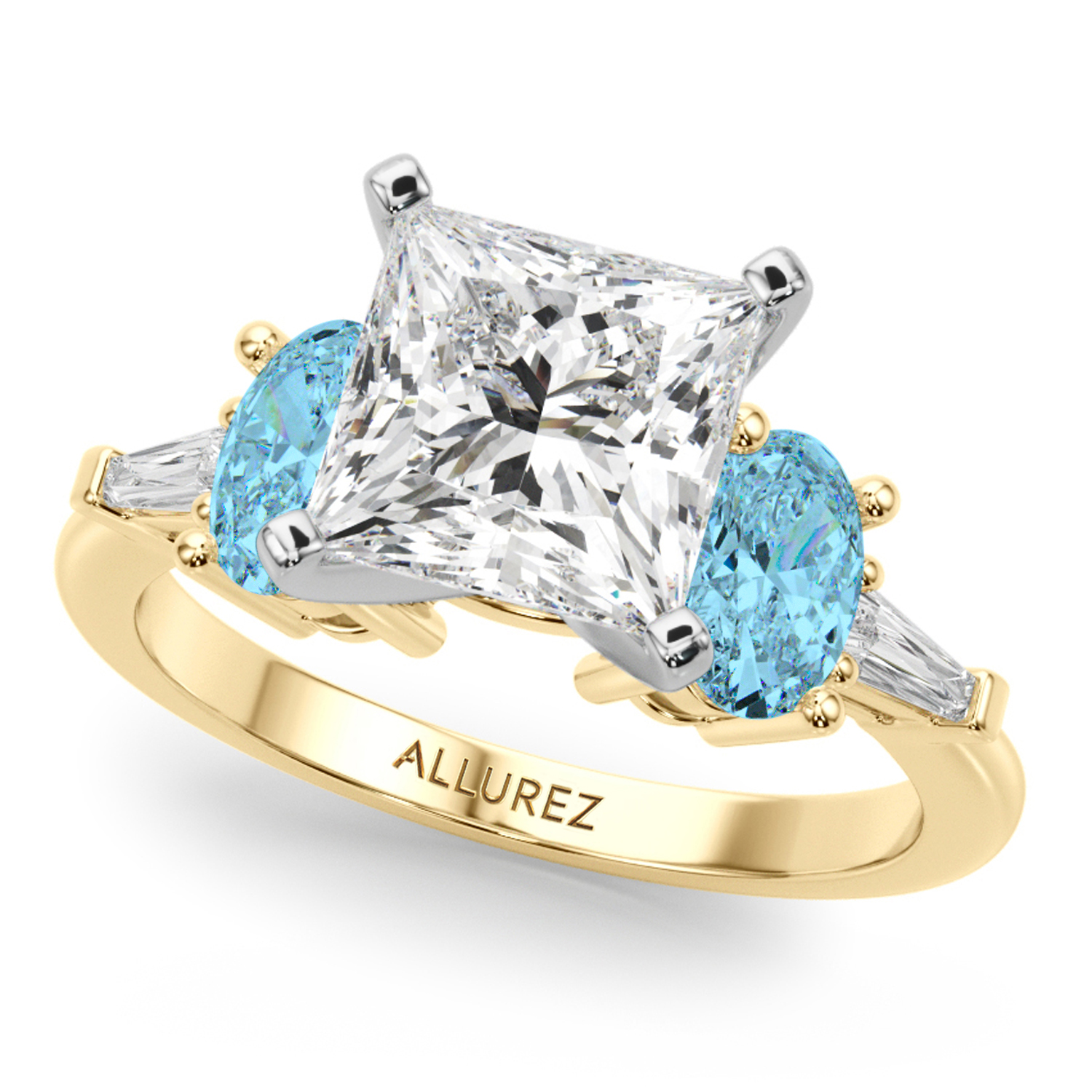 Princess Cut Lab Grown Diamond & Oval Blue Topaz Bridal Set 14K Yellow Gold (4.97ct)