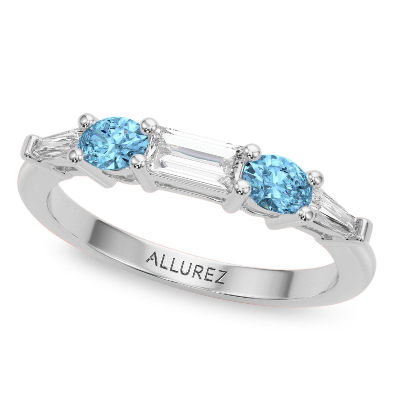 Princess Cut Lab Grown Diamond & Oval Blue Topaz Bridal Set 18K White Gold (4.97ct)