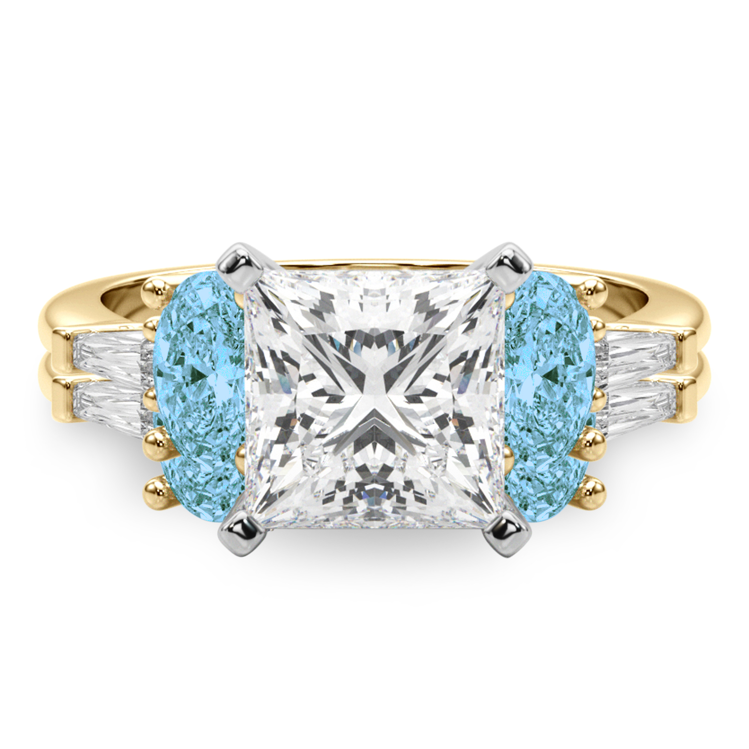 Princess Cut Lab Grown Diamond & Oval Blue Topaz Bridal Set 18K Yellow Gold (4.97ct)