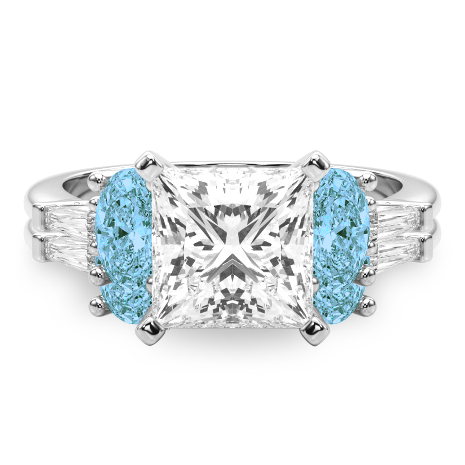 Princess Cut Lab Grown Diamond & Oval Blue Topaz Bridal Set in Platinum (4.97ct)