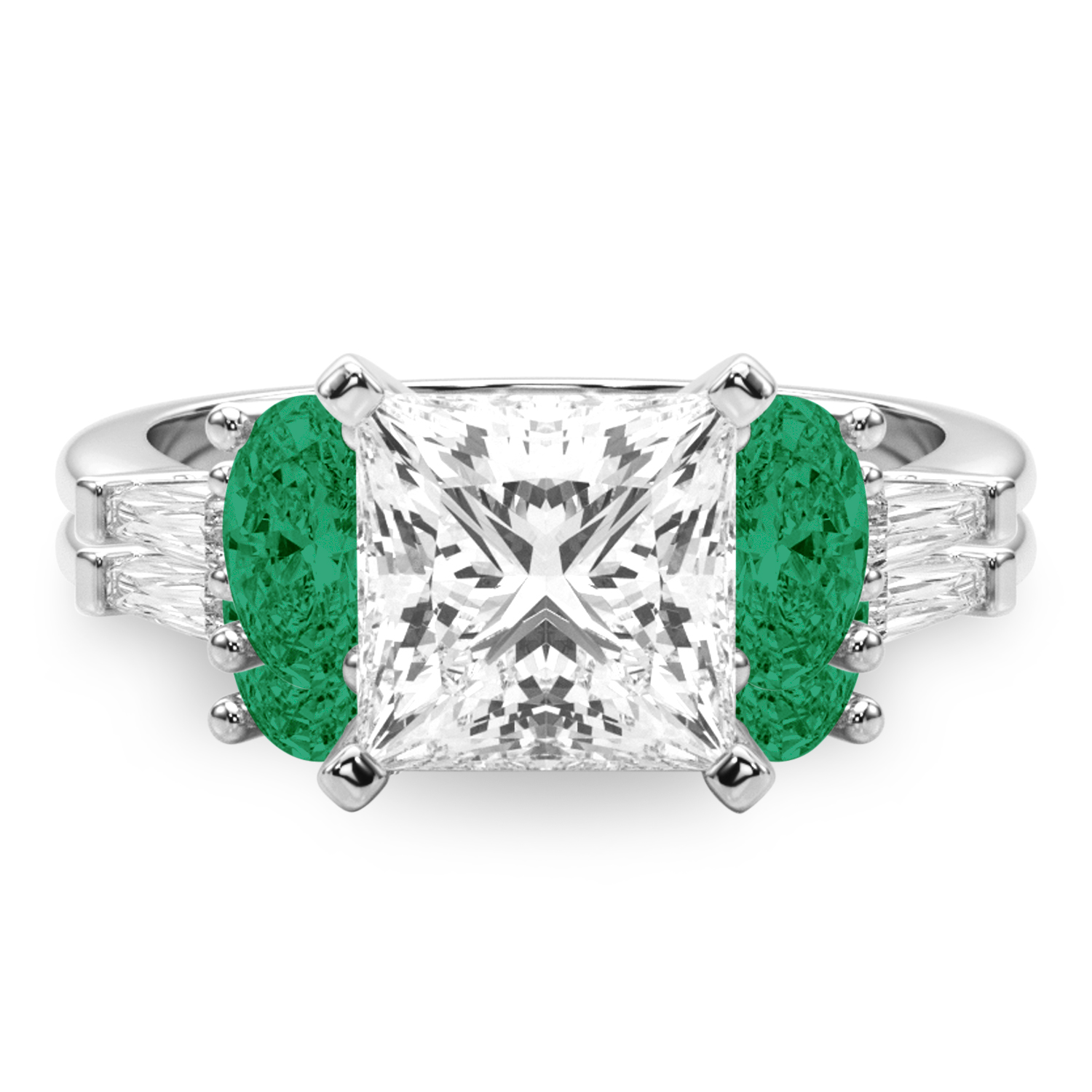 Princess Cut Lab Grown Diamond & Oval Emerald Bridal Set 14K White Gold (4.65ct)