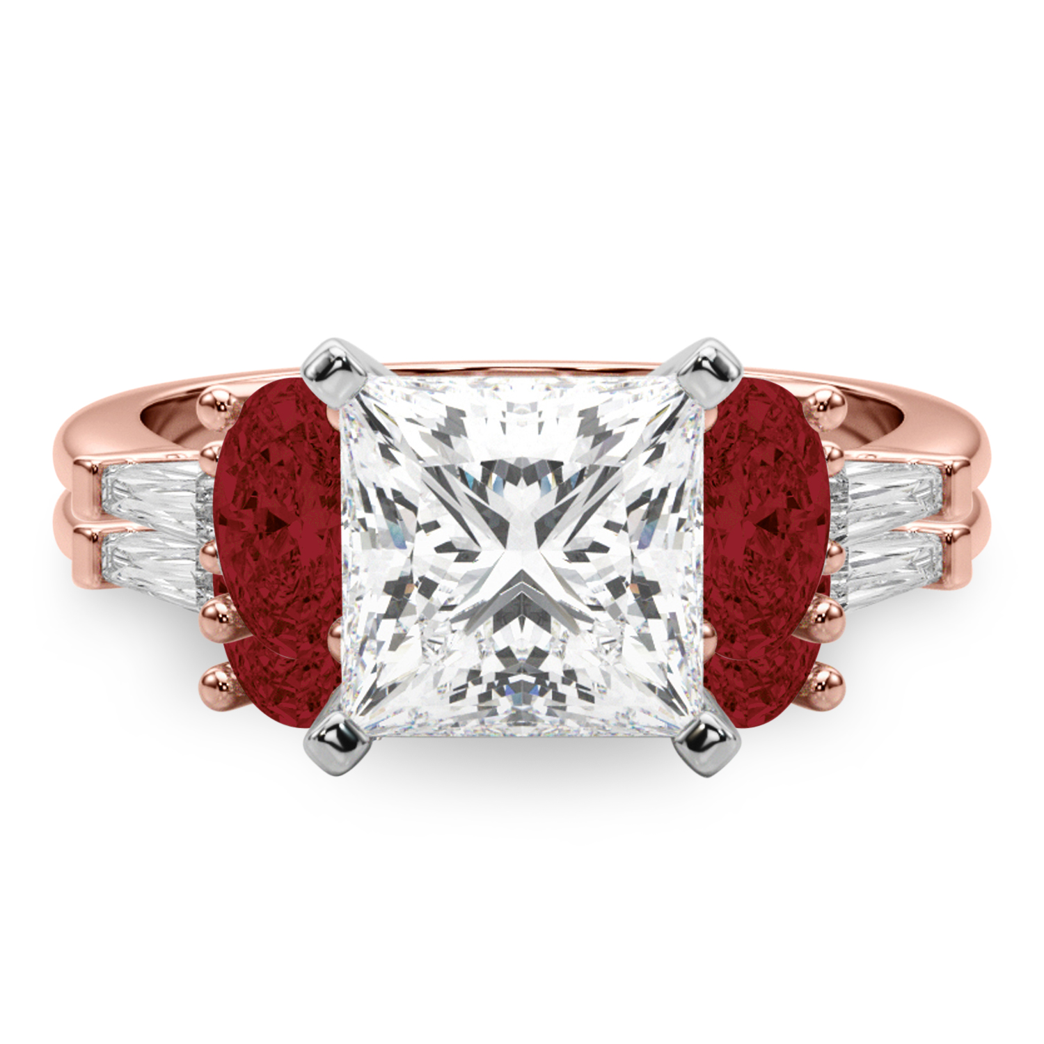 Princess Cut Lab Grown Diamond & Oval Garnet Bridal Set 18K Rose Gold (4.97ct)