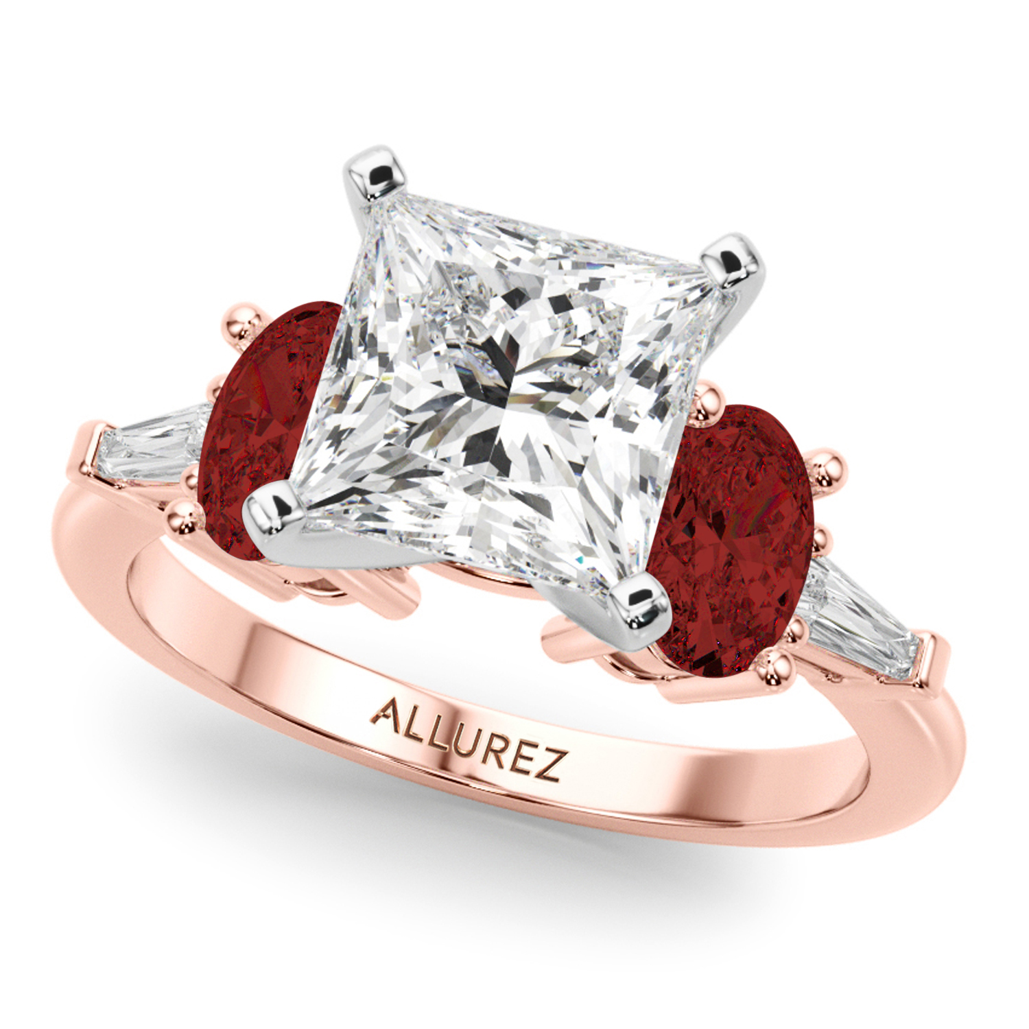 Princess Cut Lab Grown Diamond & Oval Garnet Bridal Set 18K Rose Gold (4.97ct)
