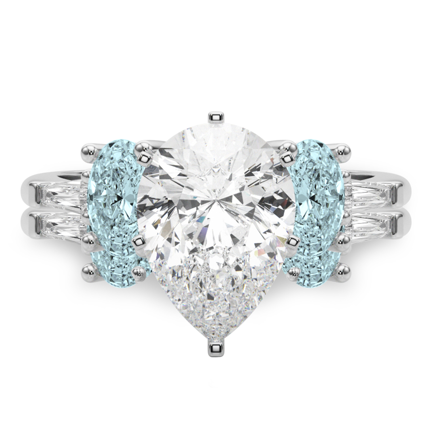 Pear Lab Grown Diamond & Oval Aquamarine Bridal Set 14K White Gold (4.65ct)