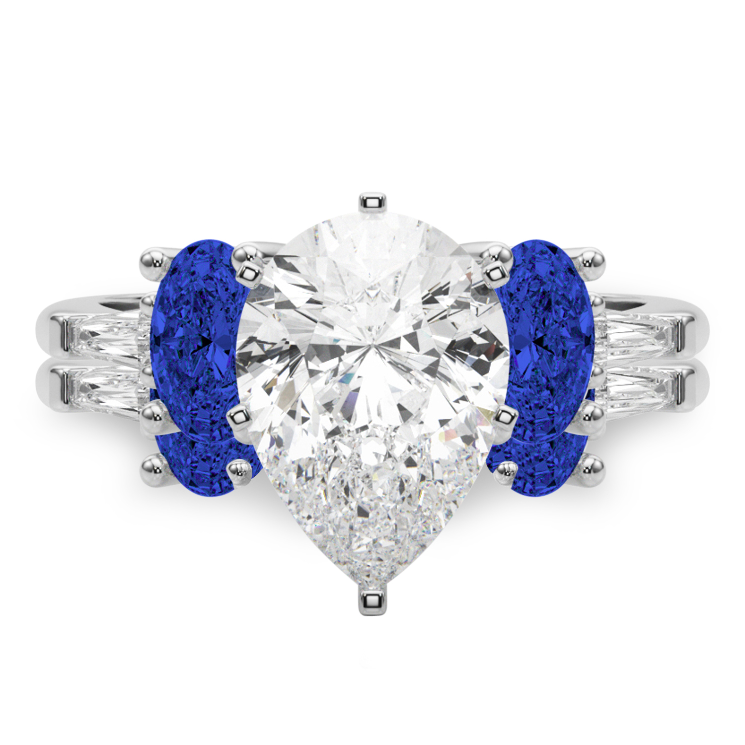 Pear Lab Grown Diamond & Oval Blue Sapphire Bridal Set 14K White Gold (5.17ct)