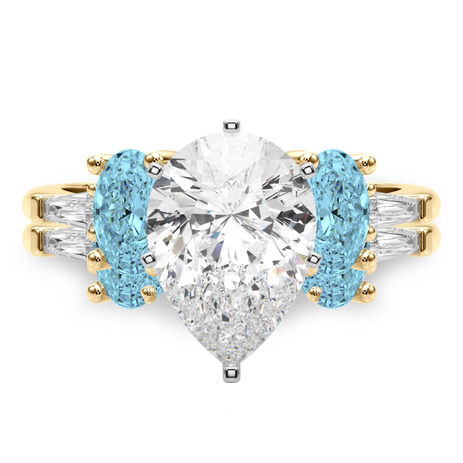 Pear Lab Grown Diamond & Oval Blue Topaz Bridal Set 14K Yellow Gold (4.97ct)