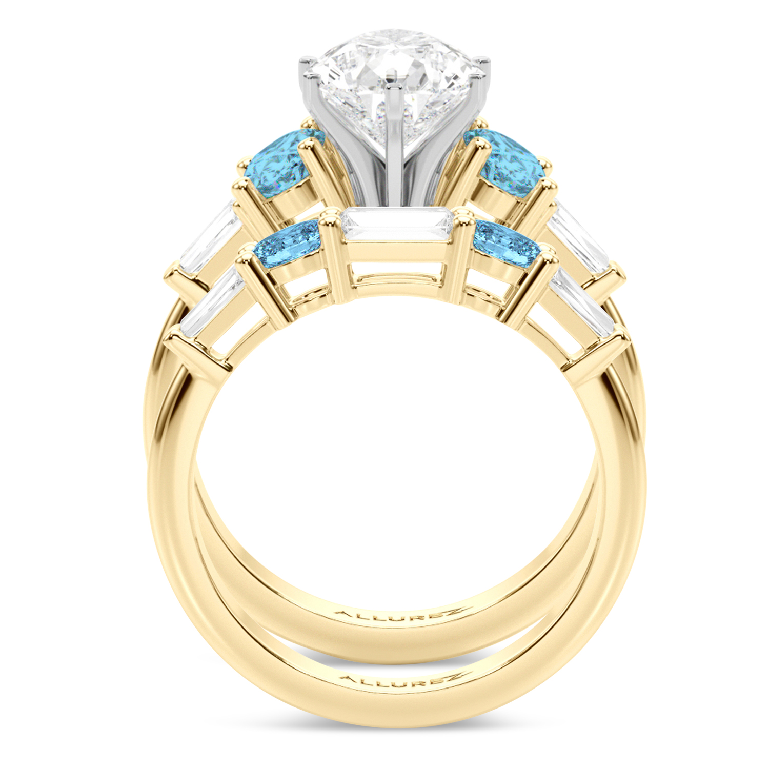 Pear Lab Grown Diamond & Oval Blue Topaz Bridal Set 14K Yellow Gold (4.97ct)