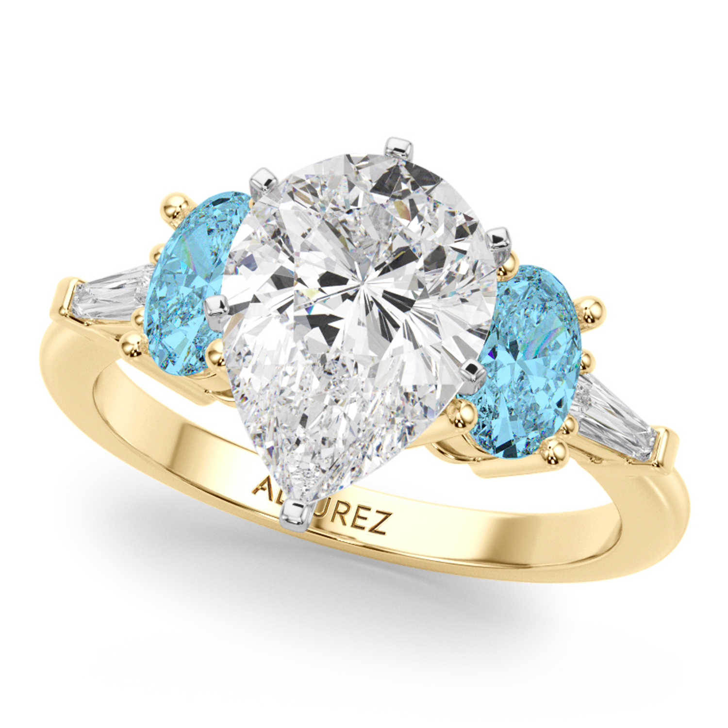 Pear Lab Grown Diamond & Oval Blue Topaz Bridal Set 14K Yellow Gold (4.97ct)