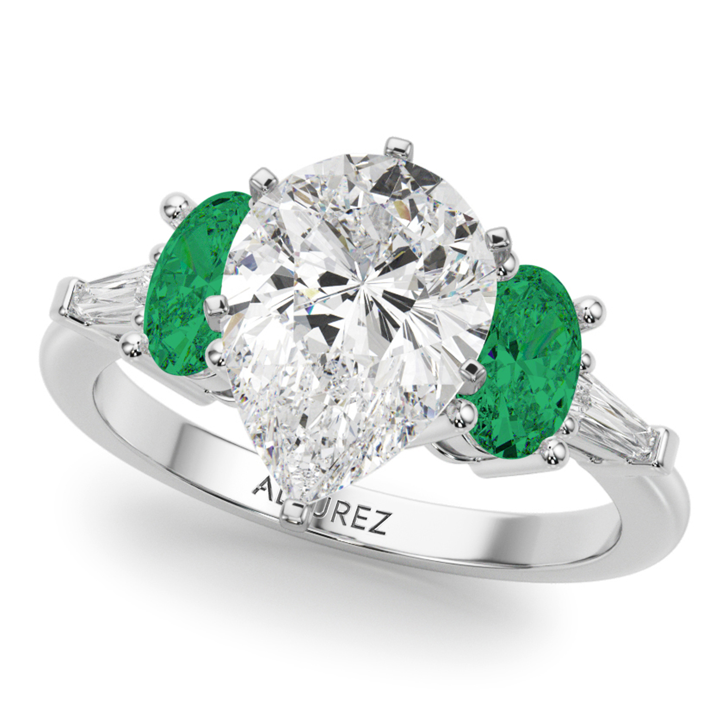 Pear Lab Grown Diamond & Oval Emerald Bridal Set 14K White Gold (4.65ct)