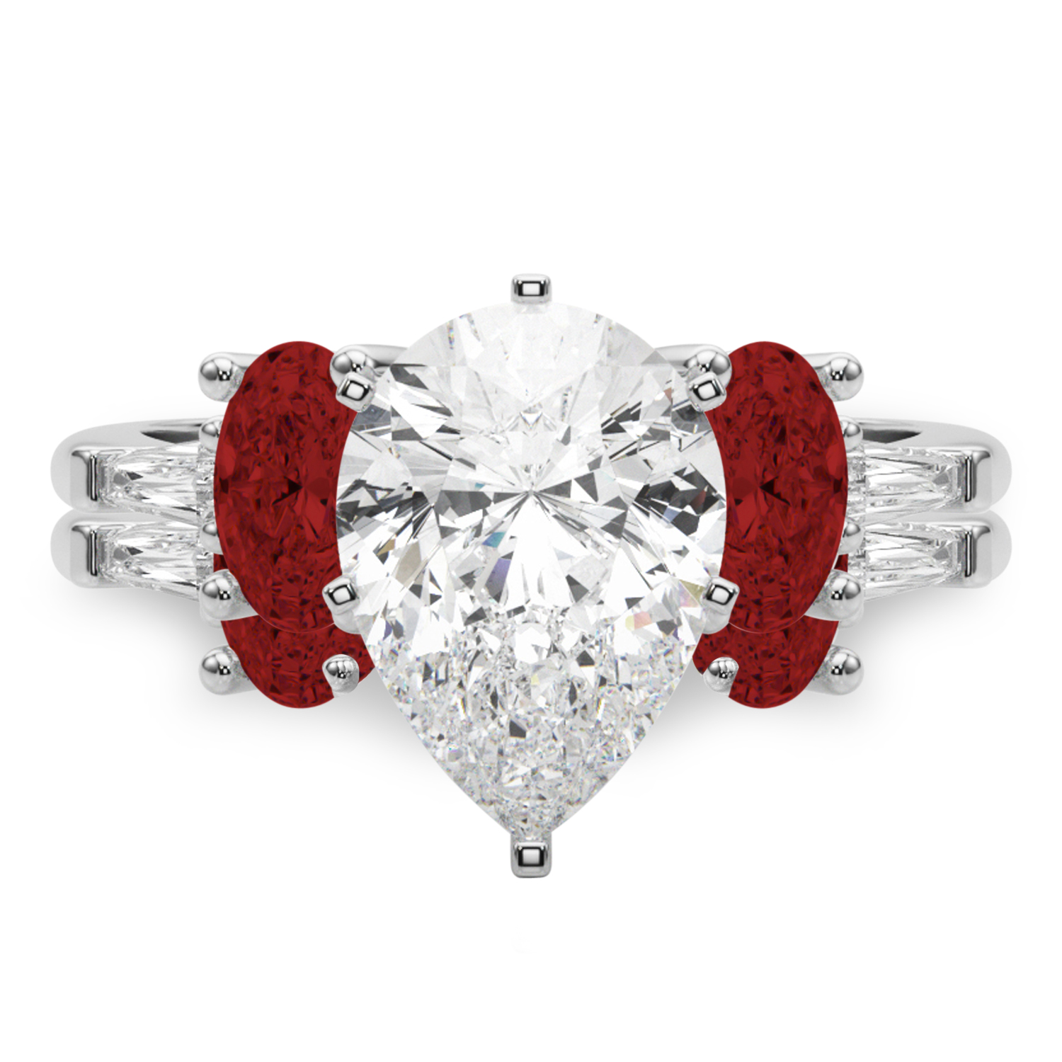 Pear Lab Grown Diamond & Oval Garnet Bridal Set 14K White Gold (4.97ct)