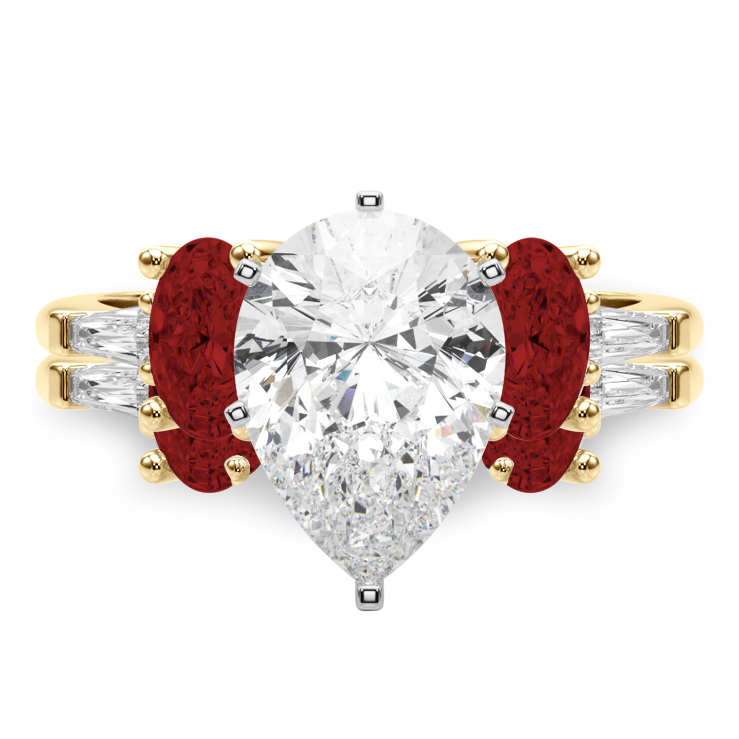 Pear Lab Grown Diamond & Oval Garnet Bridal Set 14K Yellow Gold (4.97ct)