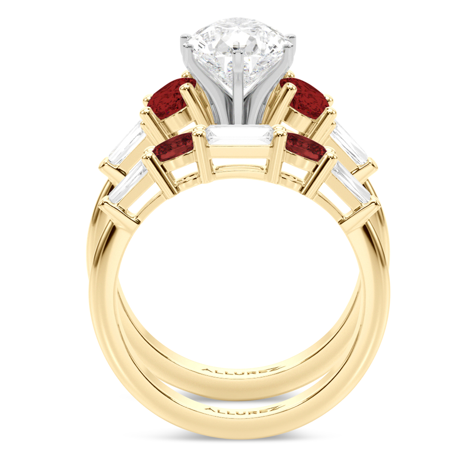 Pear Lab Grown Diamond & Oval Garnet Bridal Set 14K Yellow Gold (4.97ct)