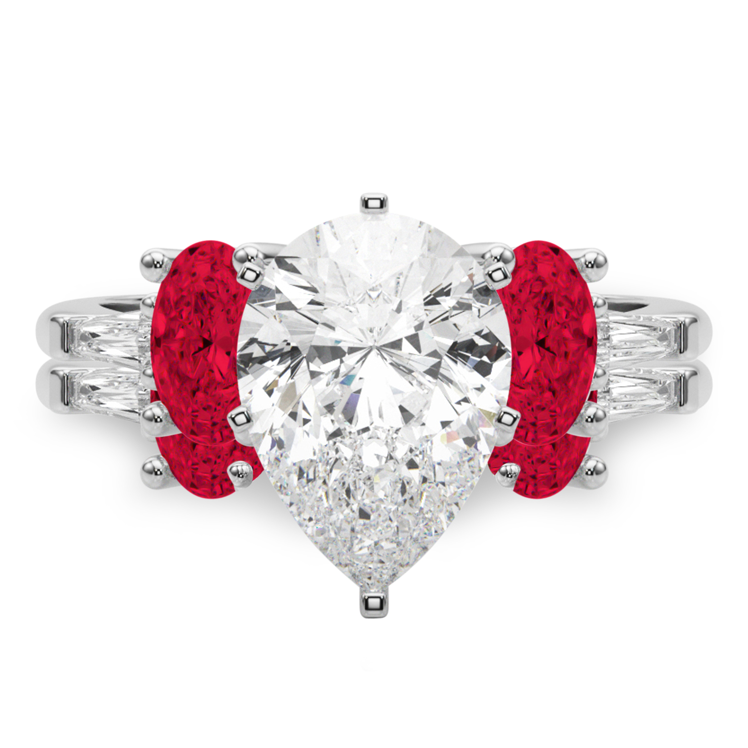 Pear Lab Grown Diamond & Oval Ruby Bridal Set 14K White Gold (5.09ct)