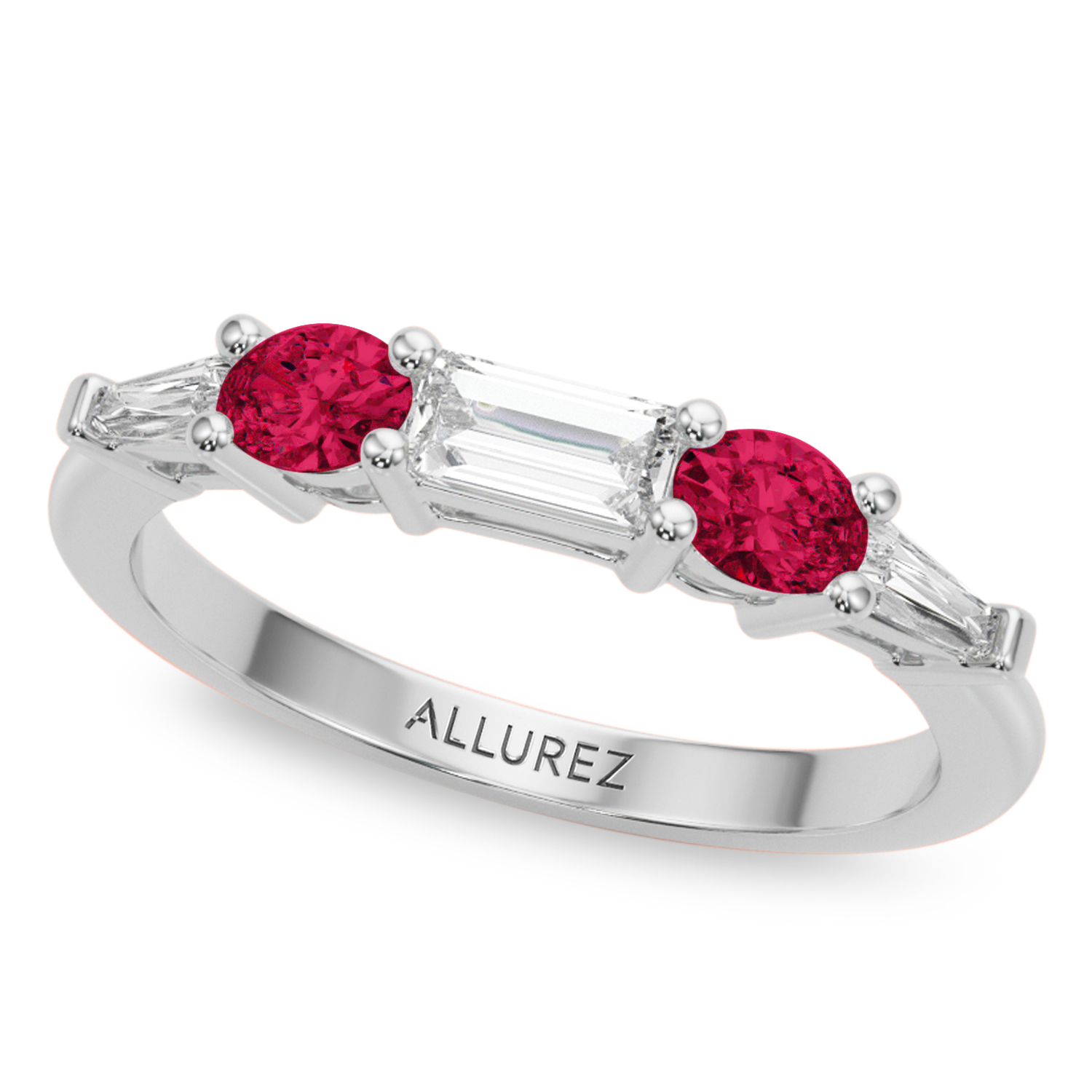 Pear Lab Grown Diamond & Oval Ruby Bridal Set 14K White Gold (5.09ct)
